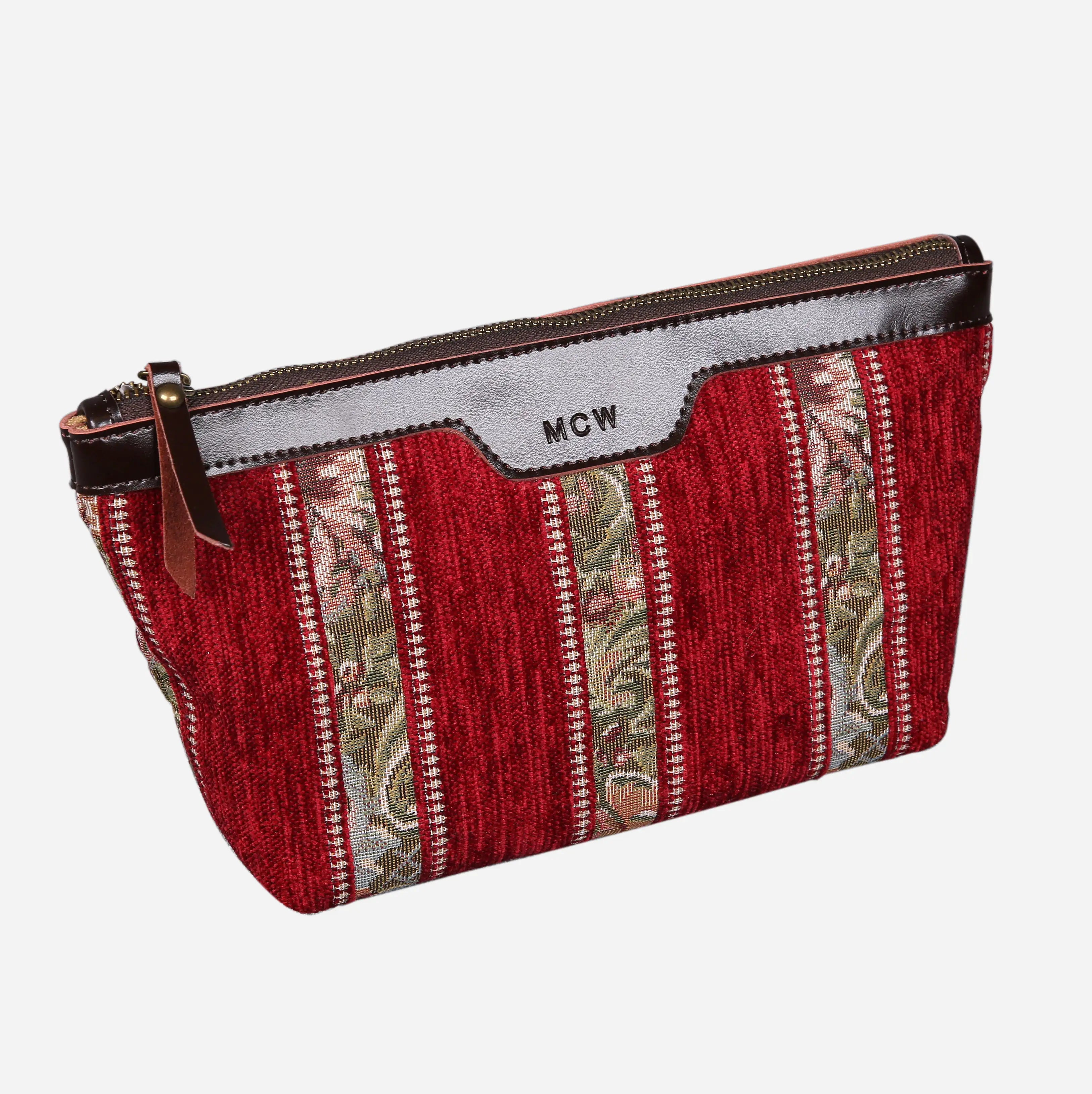 Floral Strips Red Carpet Makeup Bag carpet bag MCW Handmade of America front