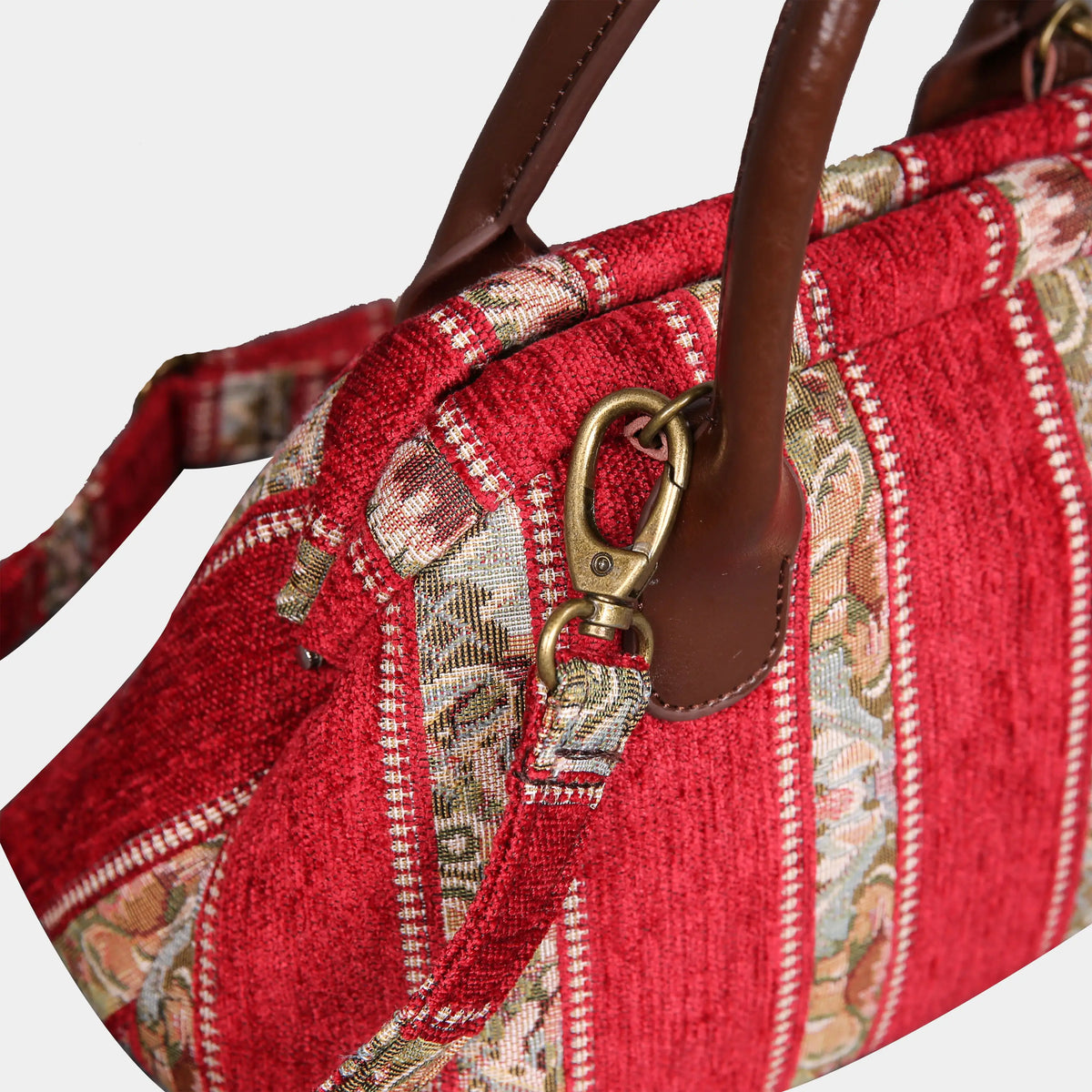 Floral Stripes Red Carpet Satchel carpet bag MCW Handmade of America buckle