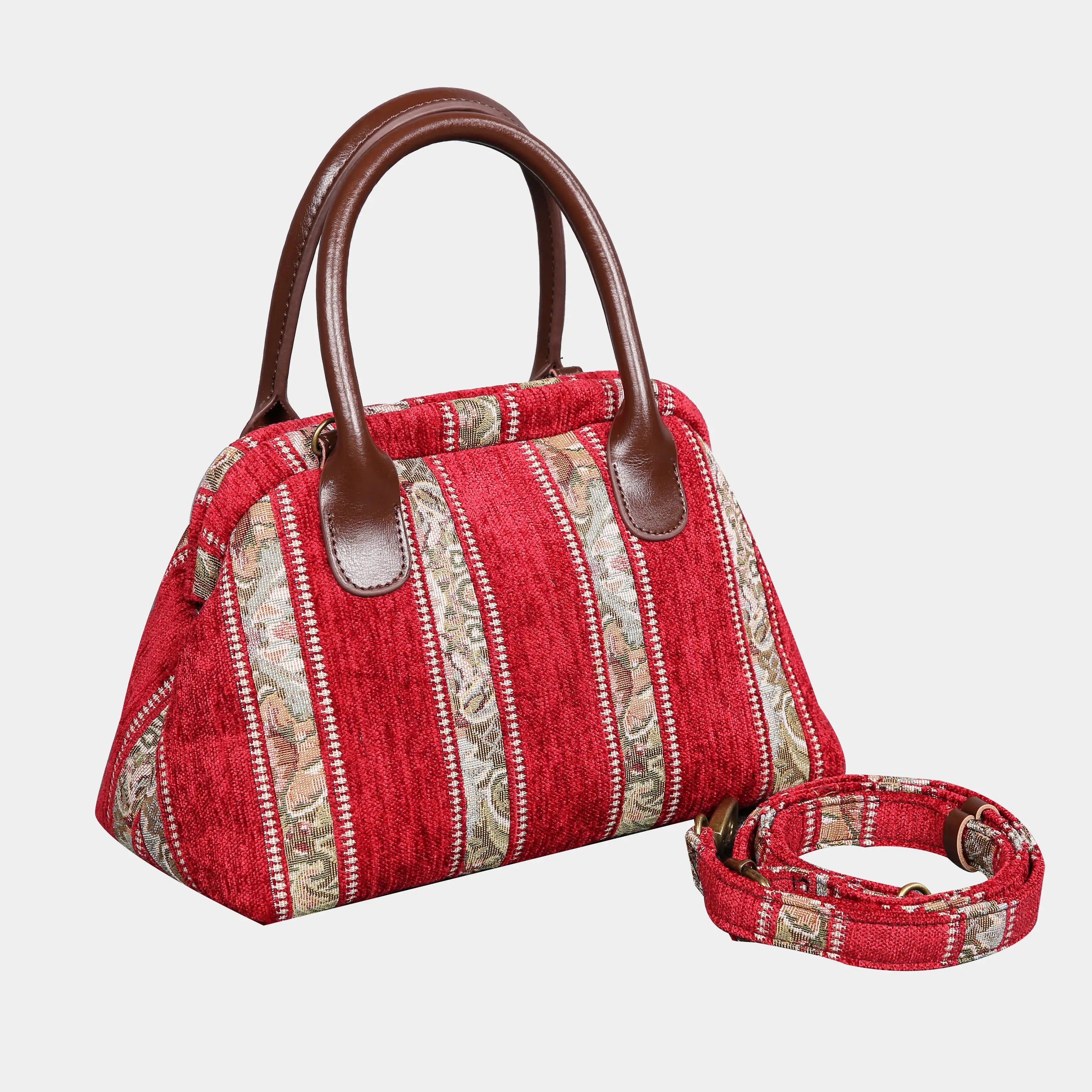 Floral Stripes Red Carpet Satchel carpet bag MCW Handmade of America with strap
