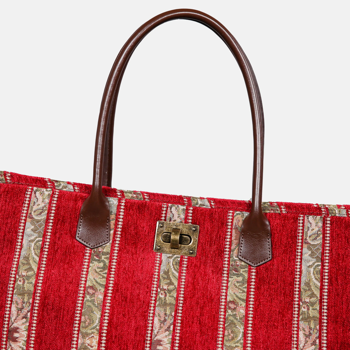 Floral Stripes Red Carpet Tote Shopper carpet bag MCW Handmade of America closure