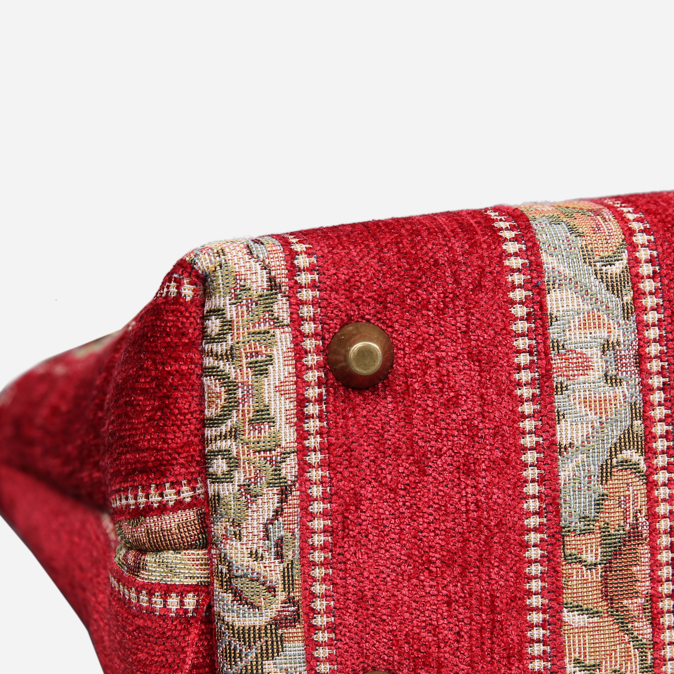 Floral Strips Red Tuck Lock Carpet Satchel carpet bag MCW Handmade of America bottom
