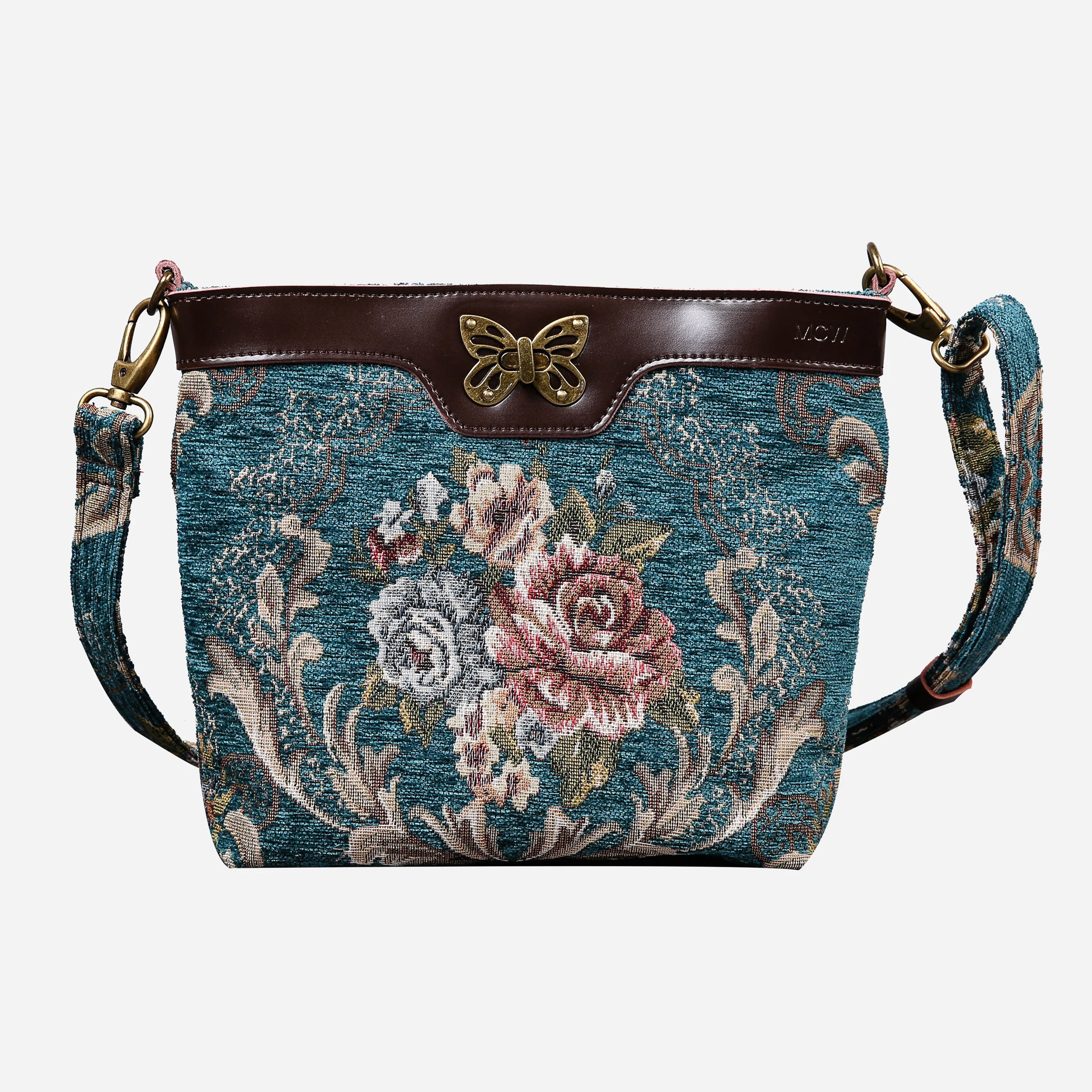 Floral Teal Butterfly Crossbody Bag Carpetbag of America main