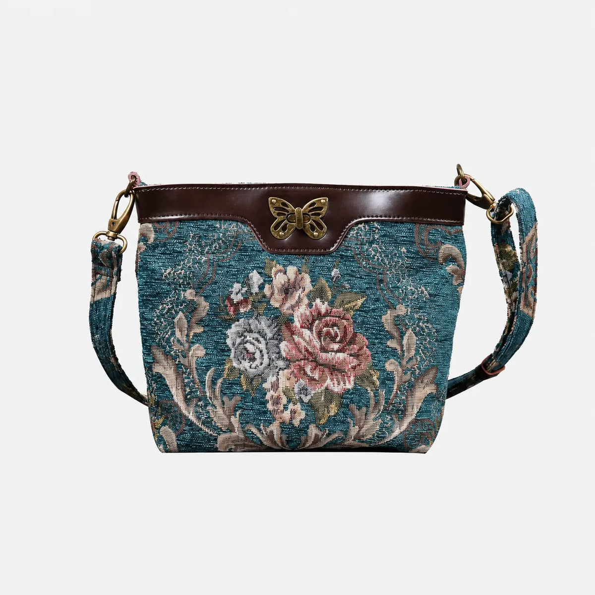 Floral Teal Butterfly Crossbody Bag Carpetbag of America main