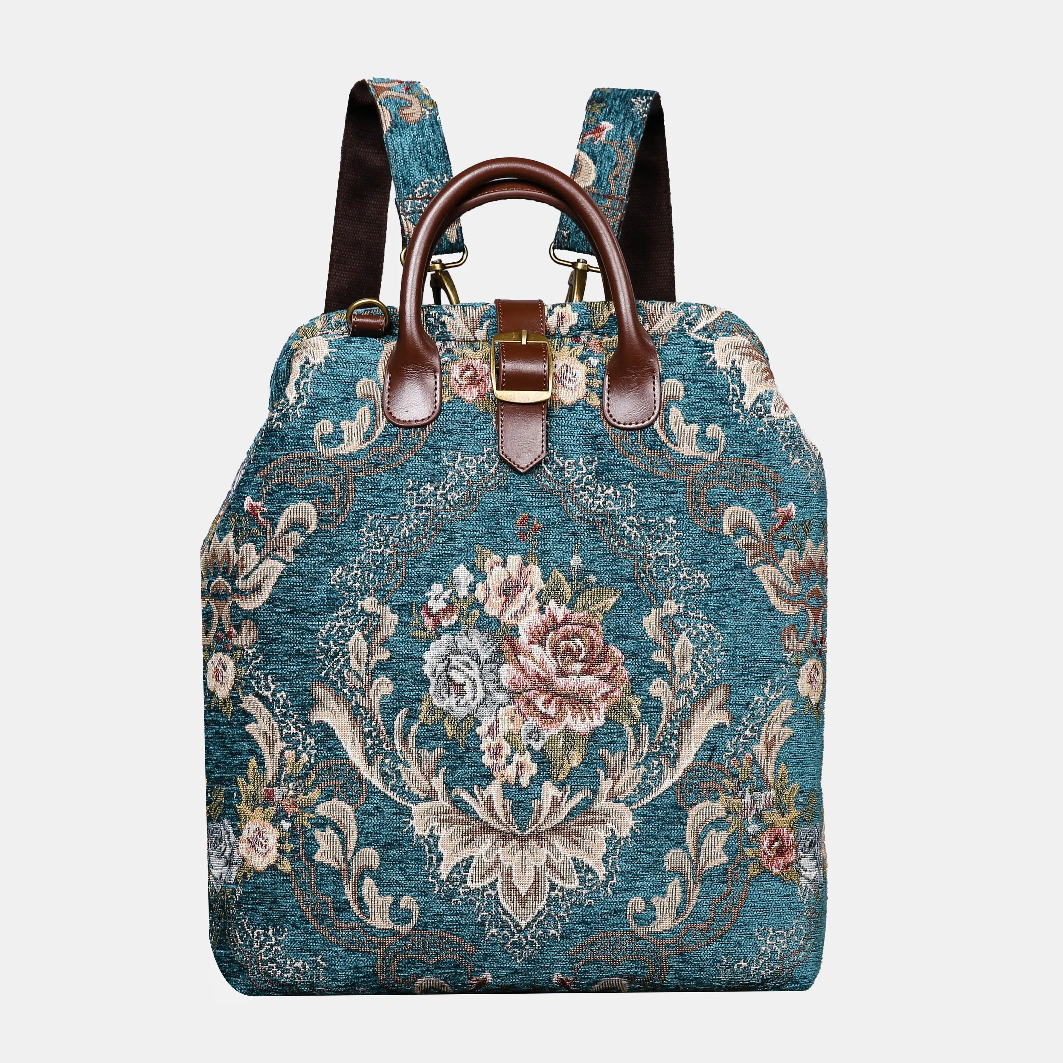 Floral Teal Carpet Laptop Backpack Carpetbag of America main