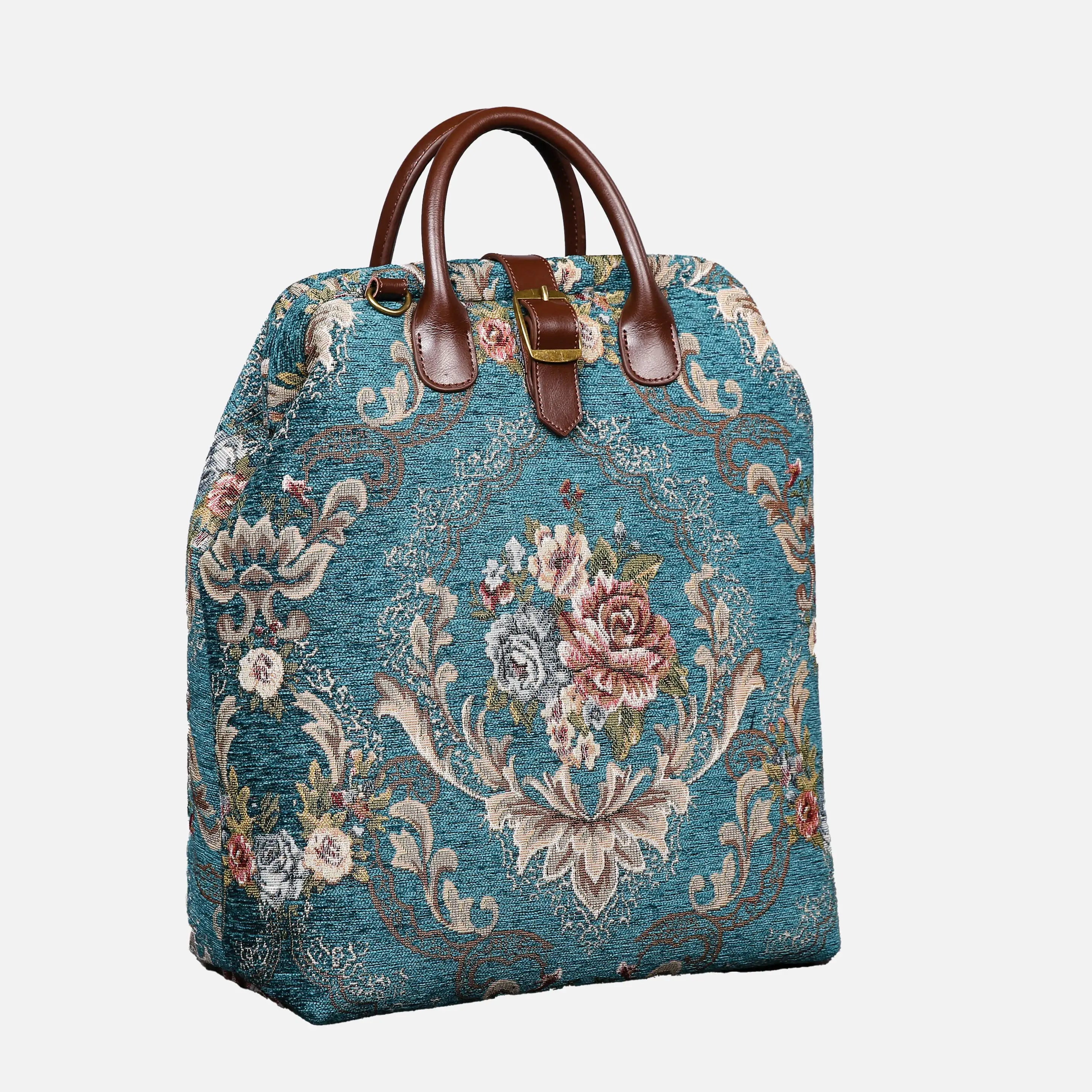 Floral Teal Carpet Laptop Backpack Carpetbag of America front side