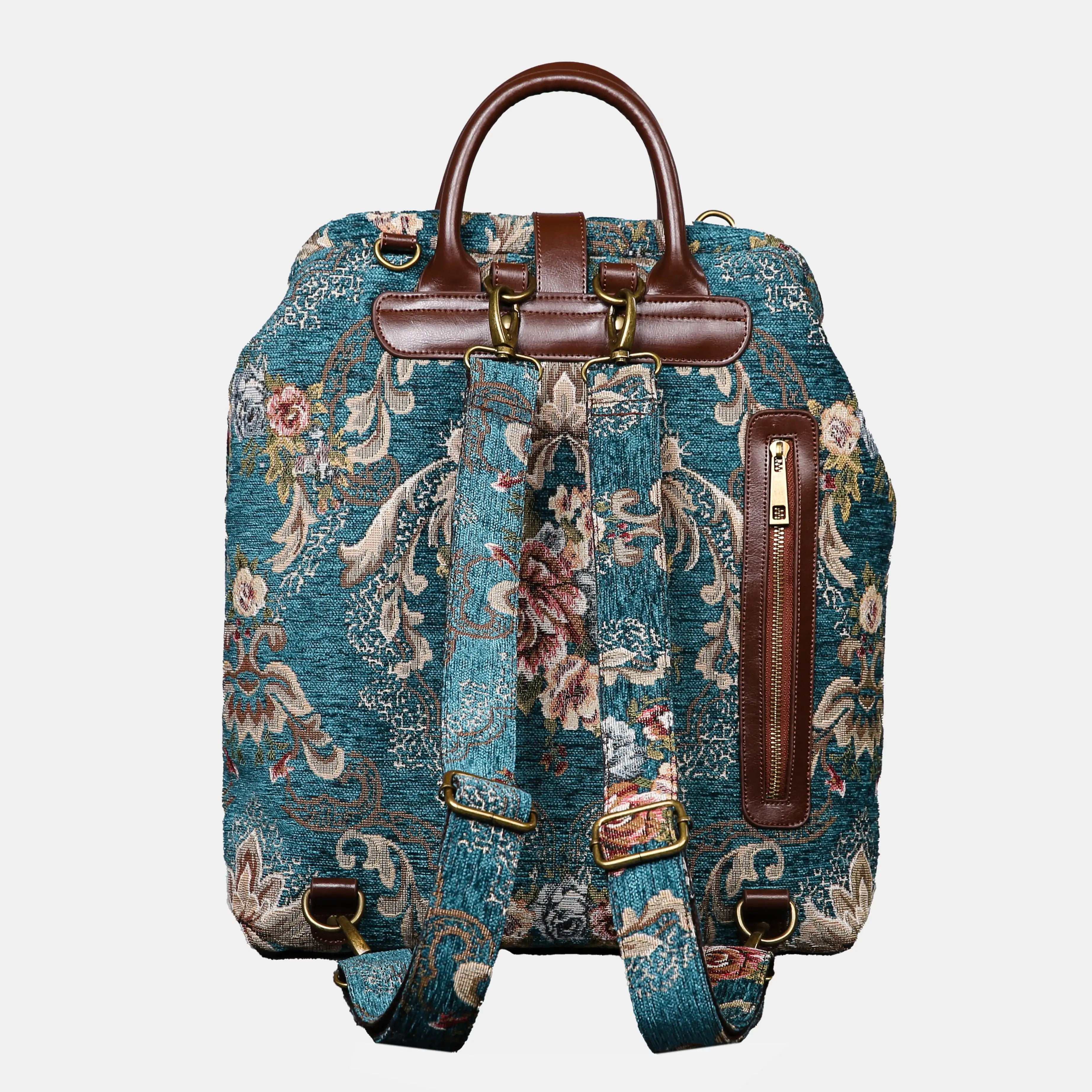 Floral Teal Carpet Laptop Backpack Carpetbag of America back