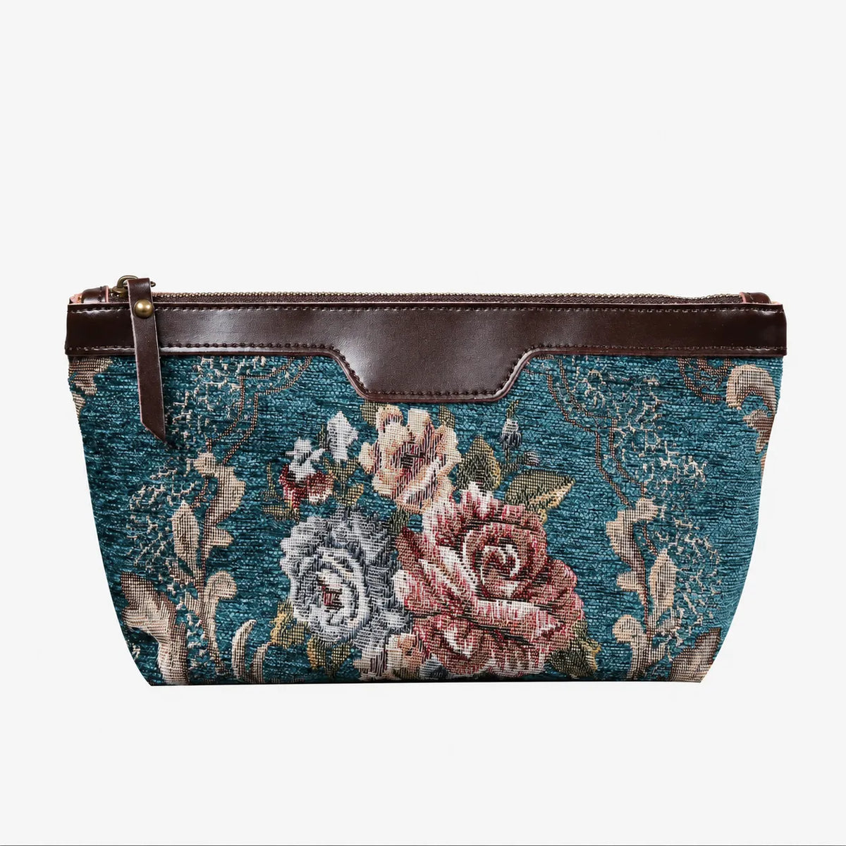 Floral Teal Carpet Makeup Bag carpet bag MCW Handmade of America main