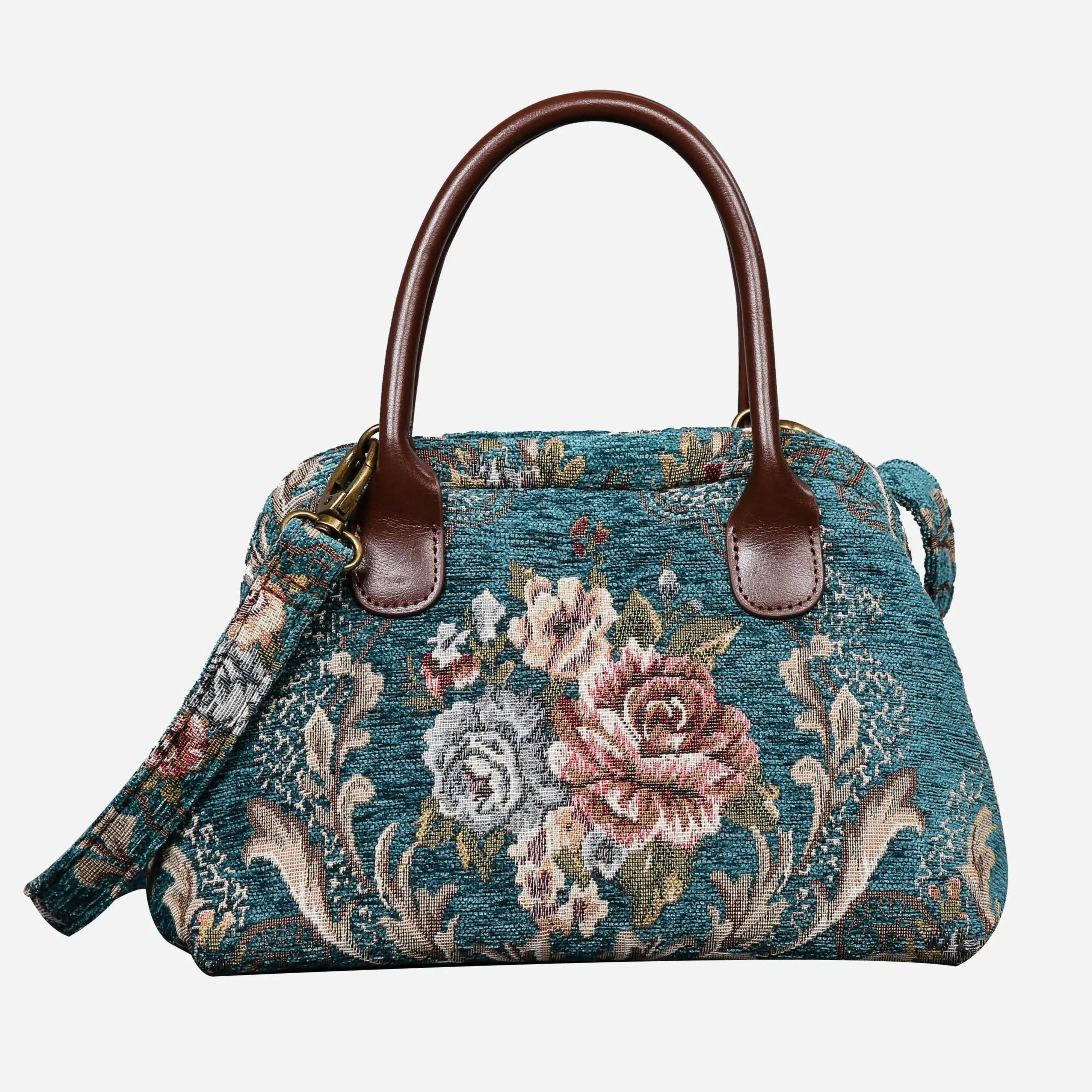 Floral Teal Carpet Satchel carpet bag MCW Handmade of America main