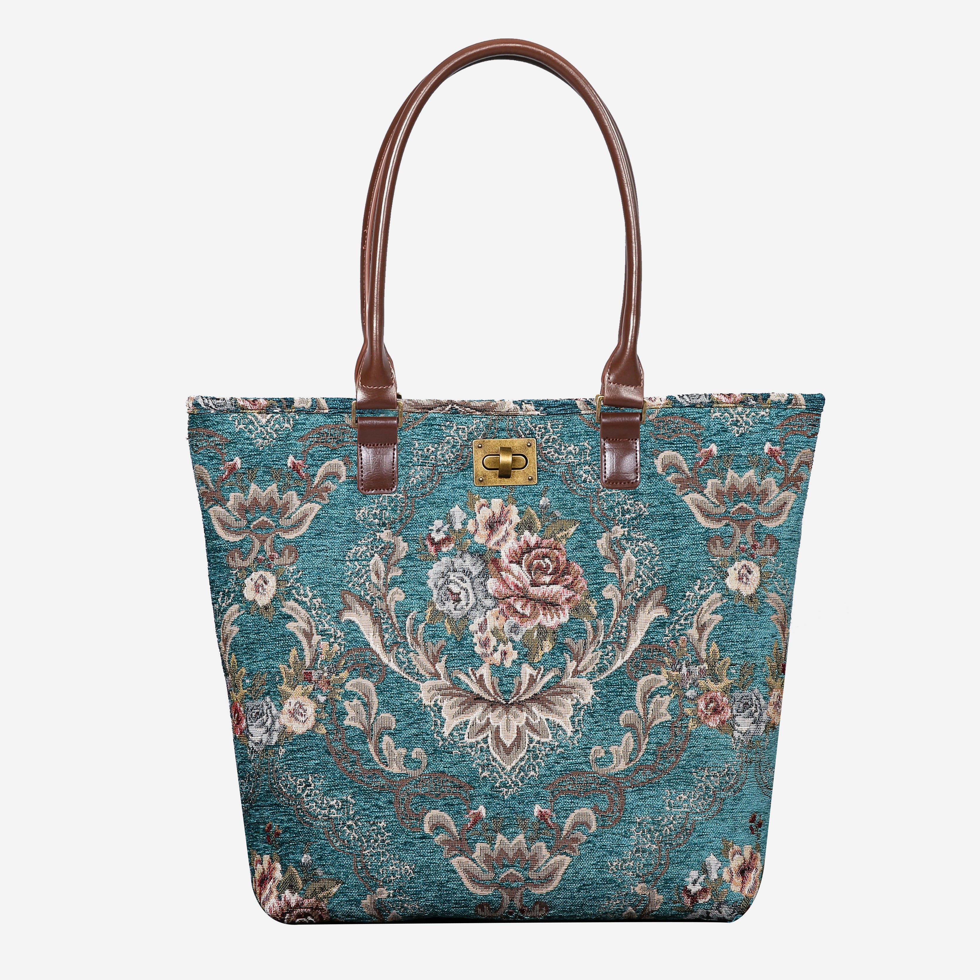 Floral Teal Carpet Tote Shopper Carpetbag of America main