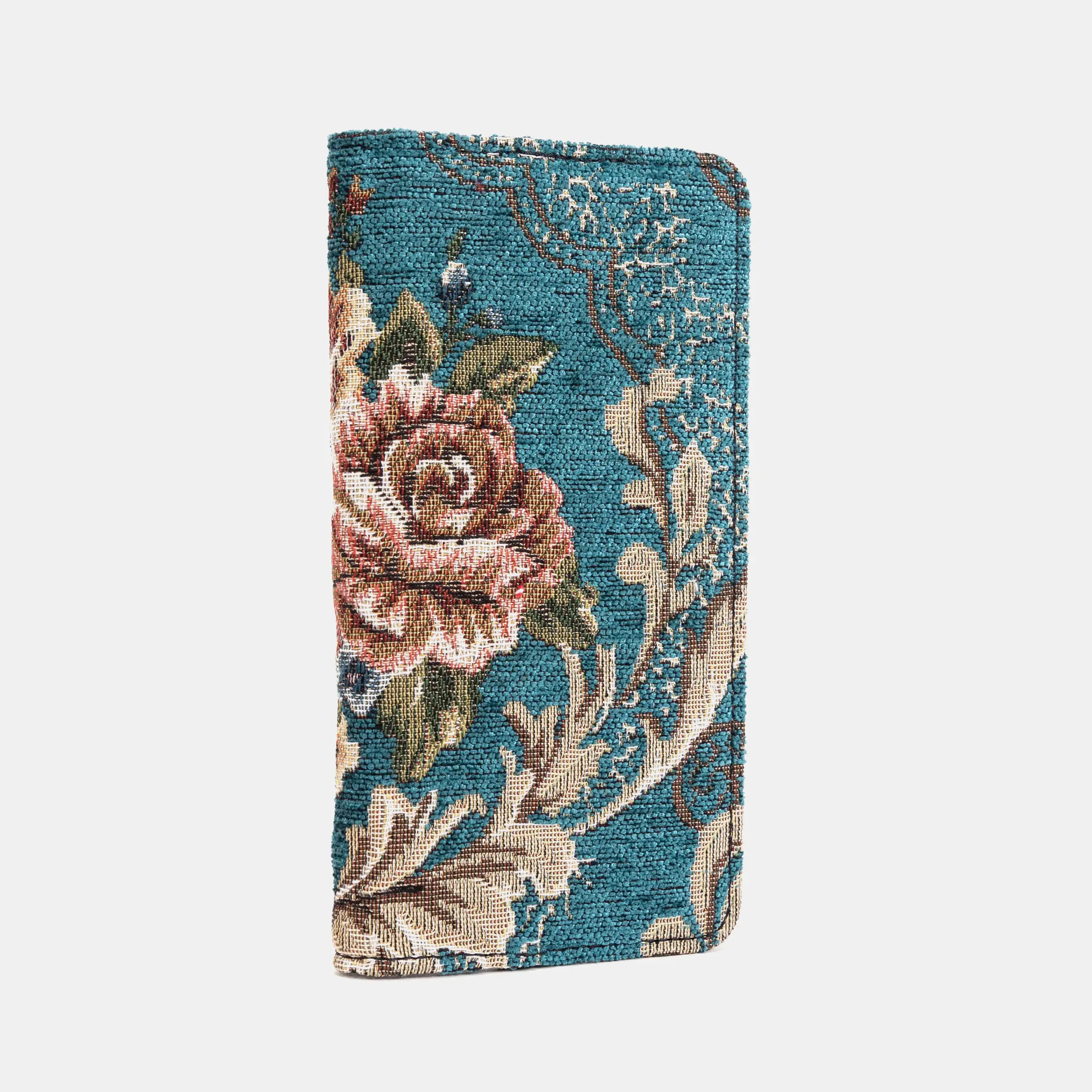 Floral Teal Checkbook Cover of America side front