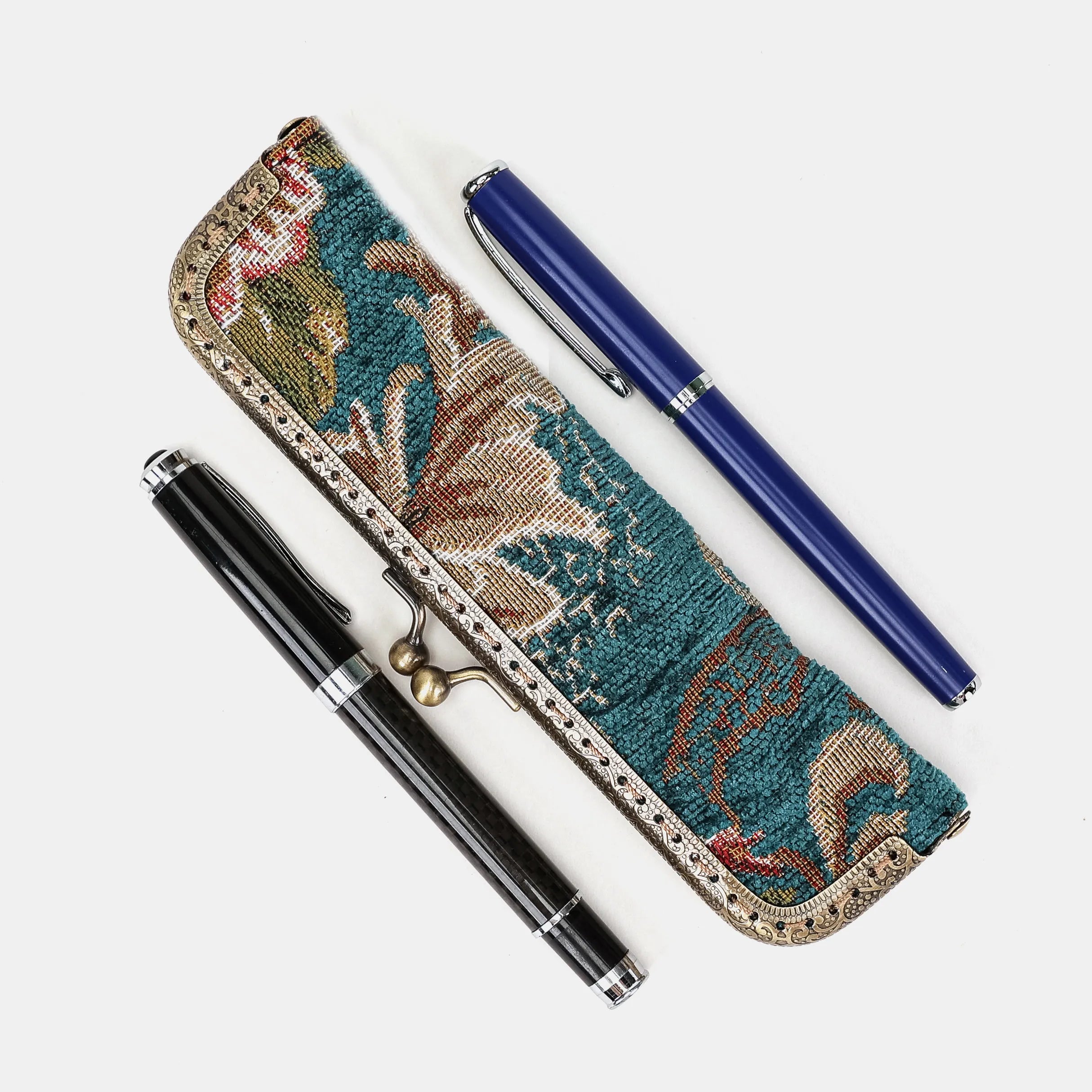 Floral Teal Duo Pen Case Carpetbag of America side