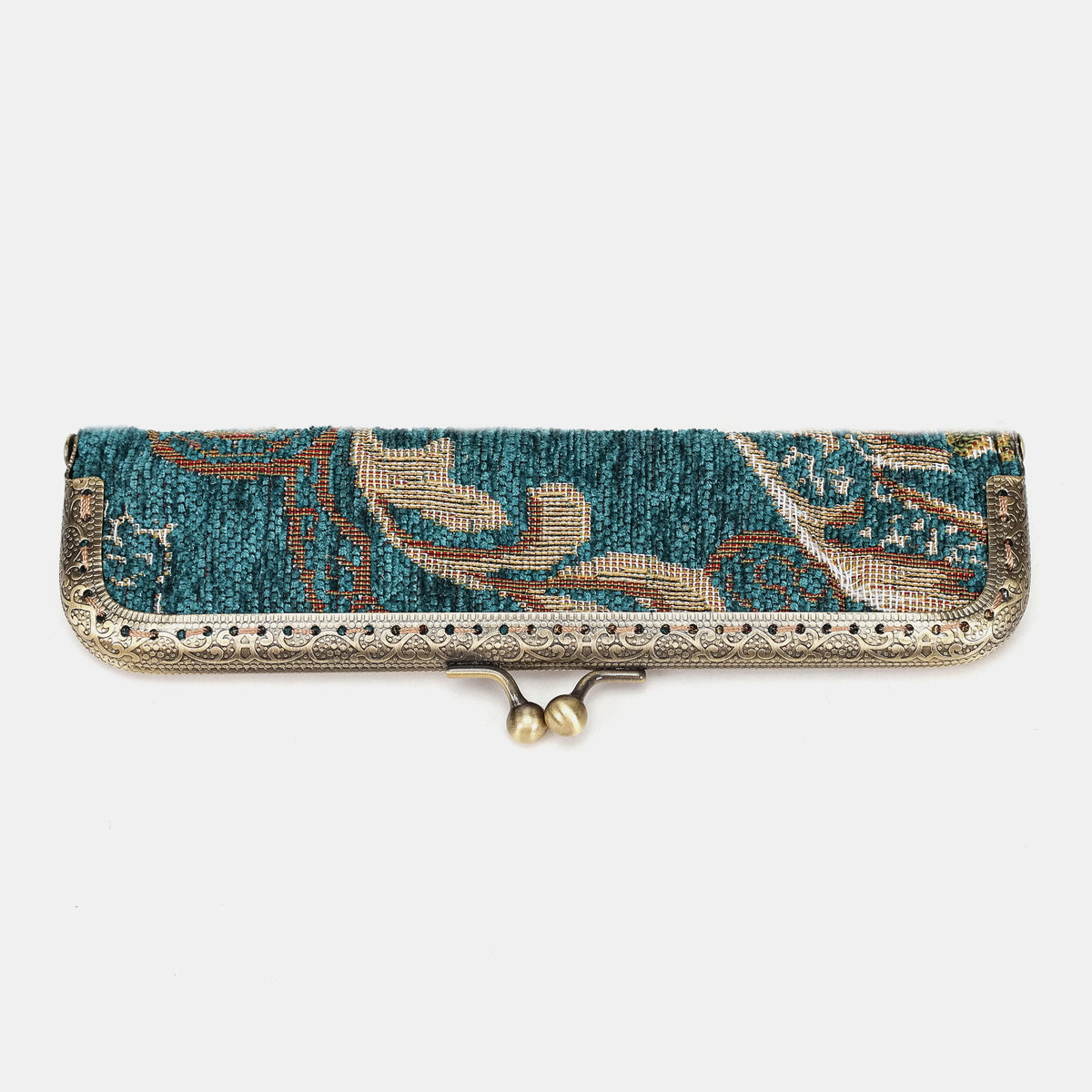 Floral Teal Duo Pen Case Carpetbag of America front