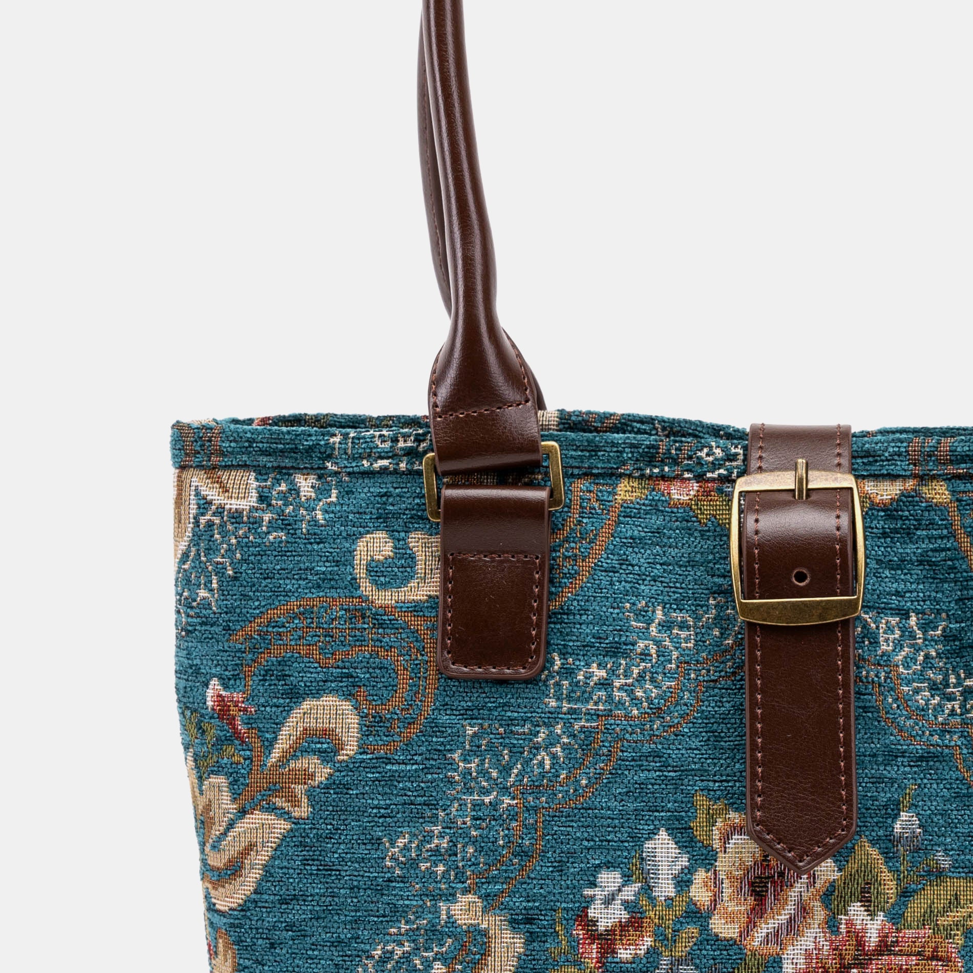 Floral Teal Everyday Tote Bag of America buckle