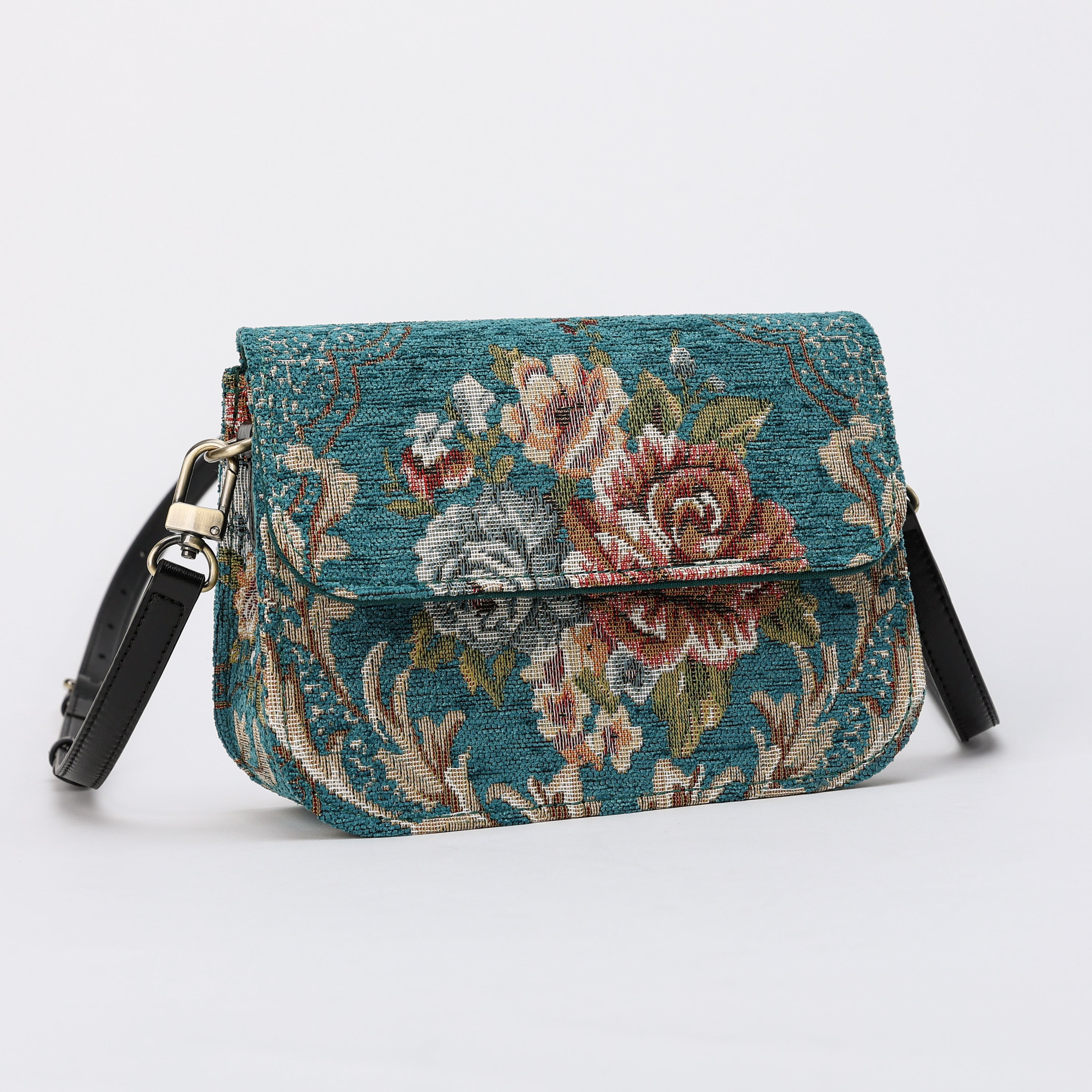 Floral Teal Flap Crossbody Bag carpet bag of America main