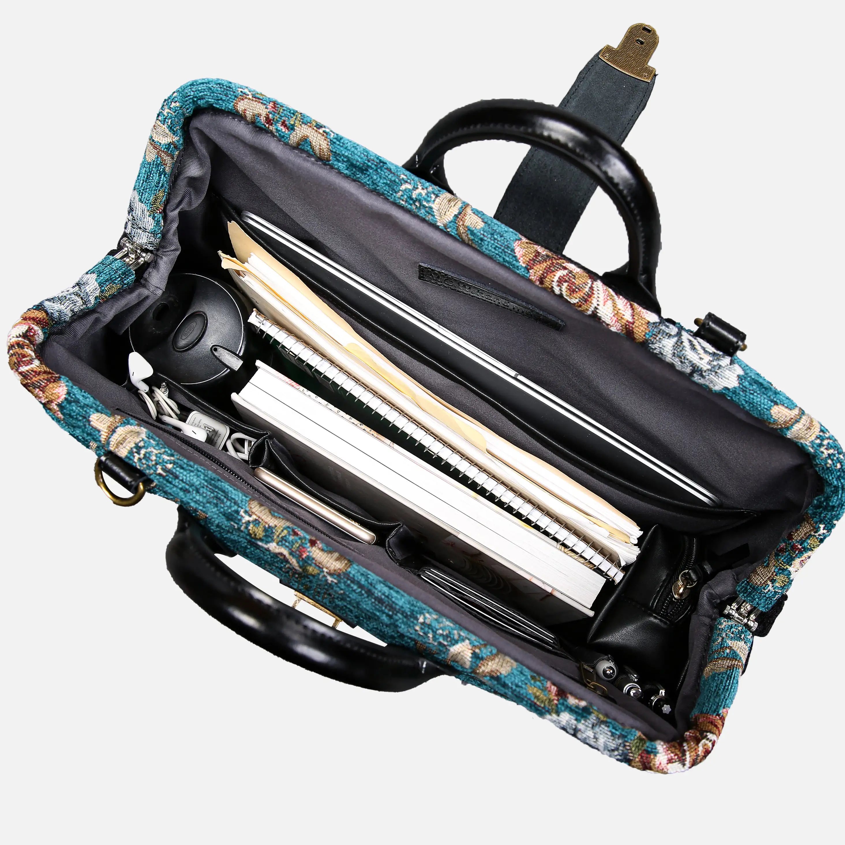Floral Teal Laptop Work Bag carpet bag of America in use