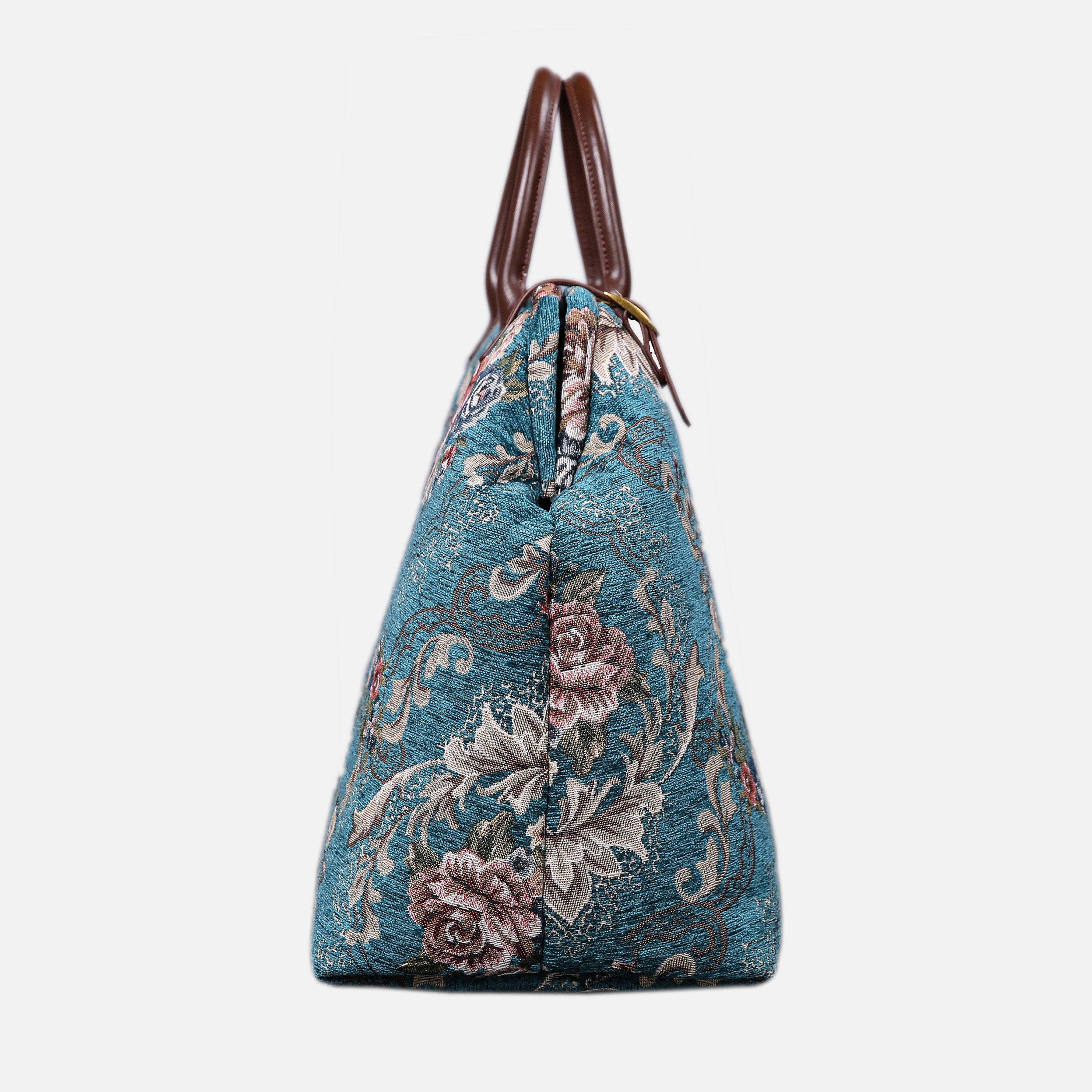 Floral Teal Large Carpetbag of America side
