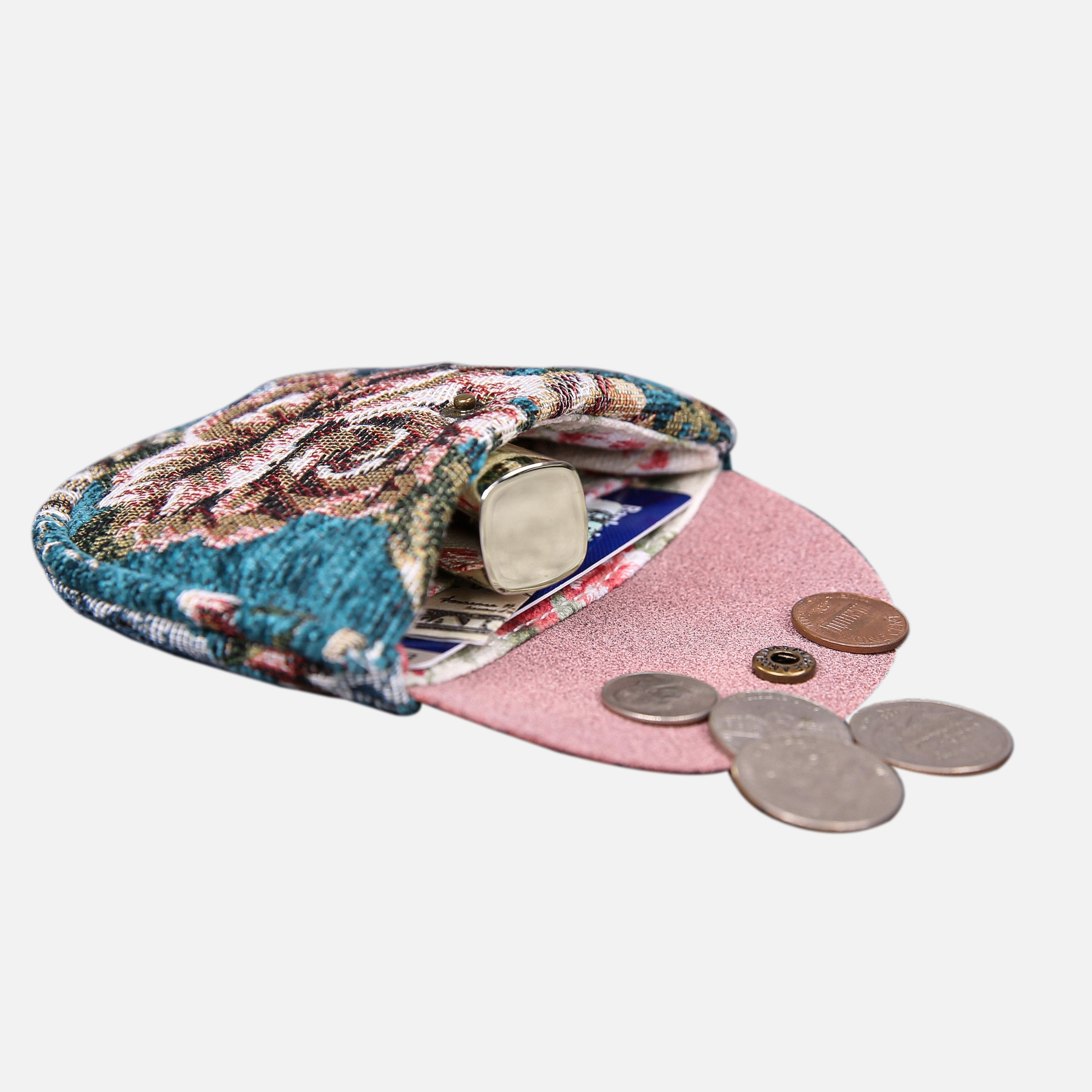 Floral Teal Flap Coin Purse MCW Handmade in use