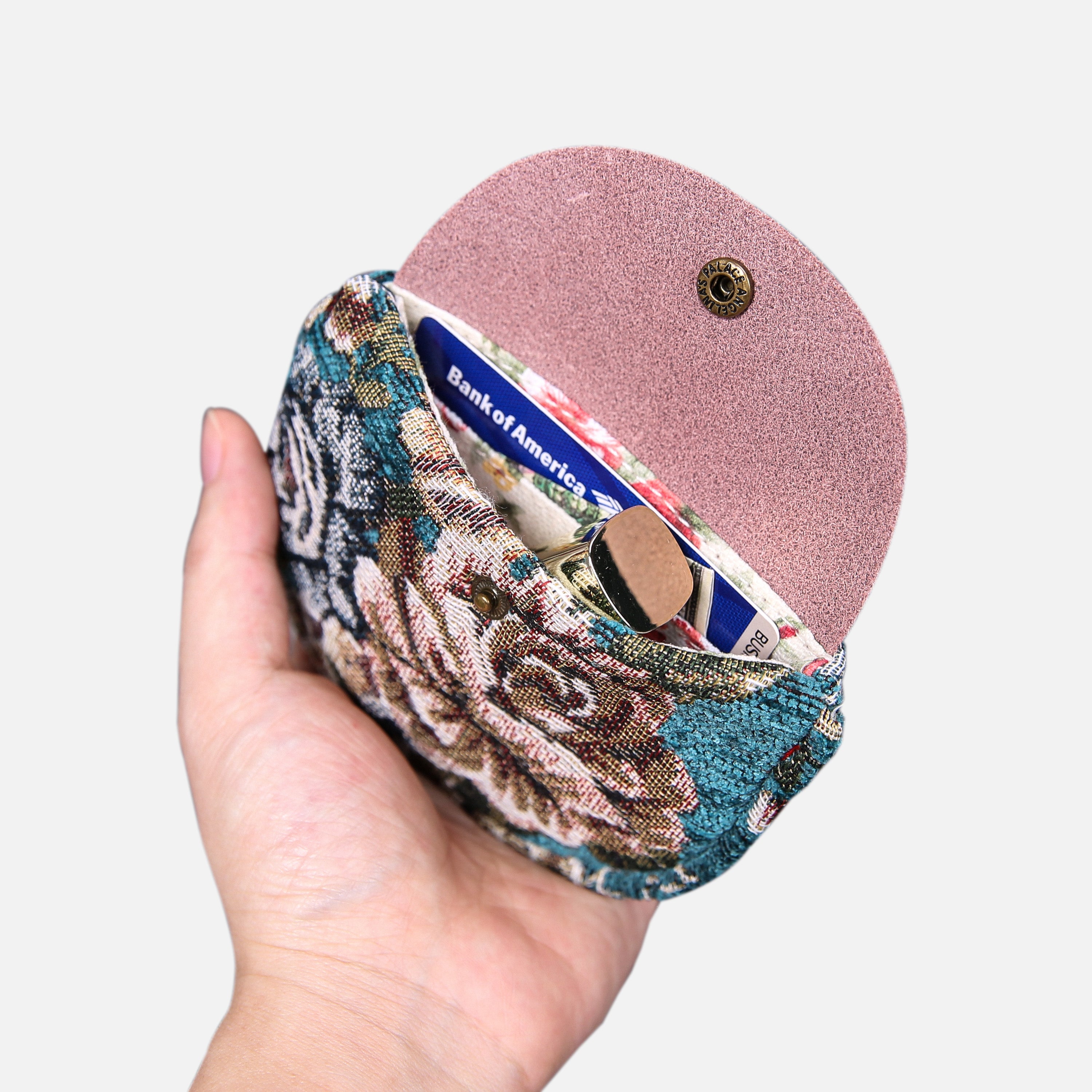 Floral Teal Flap Coin Purse MCW Handmade-1