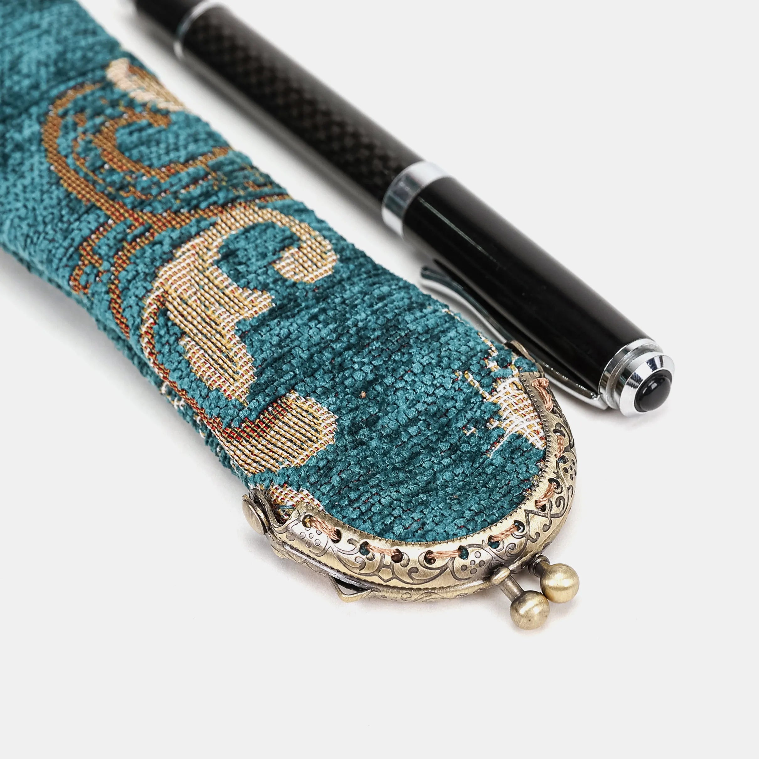 Floral Teal Solo Pen Case Carpetbag of America metal frame