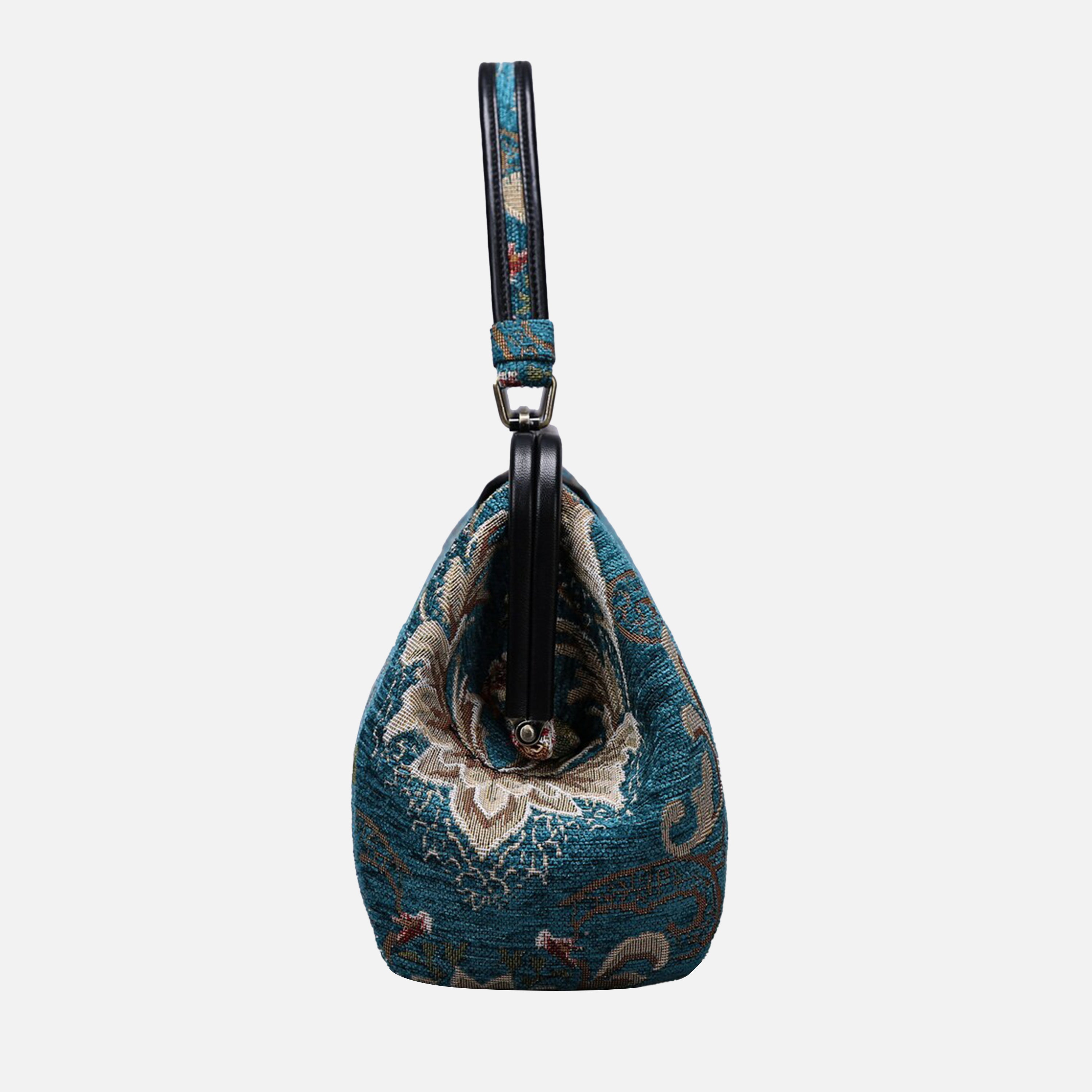 Floral Teal Top Handle Purse carpet bag of America side