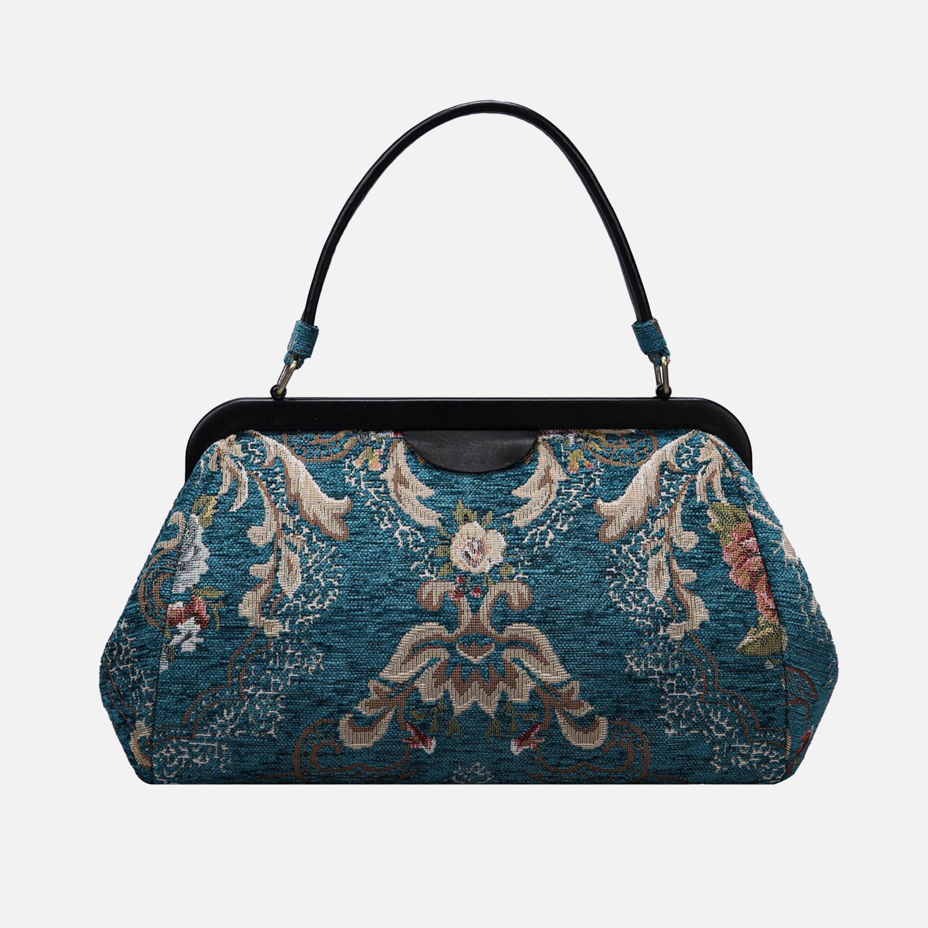 Floral Teal Top Handle Purse carpet bag of America back