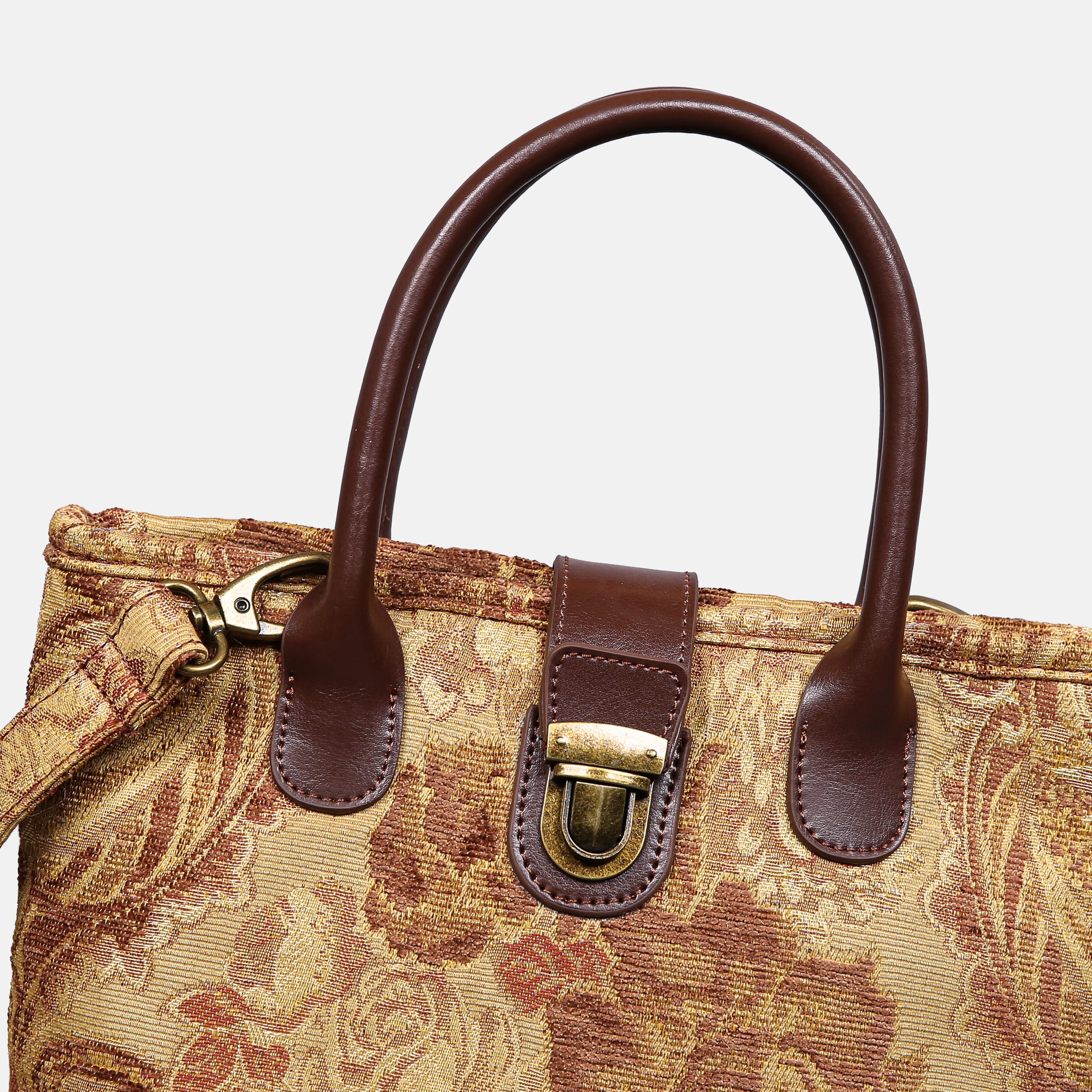Floral Vintage Tuck Lock Carpet Satchel carpet bag MCW Handmade of America details
