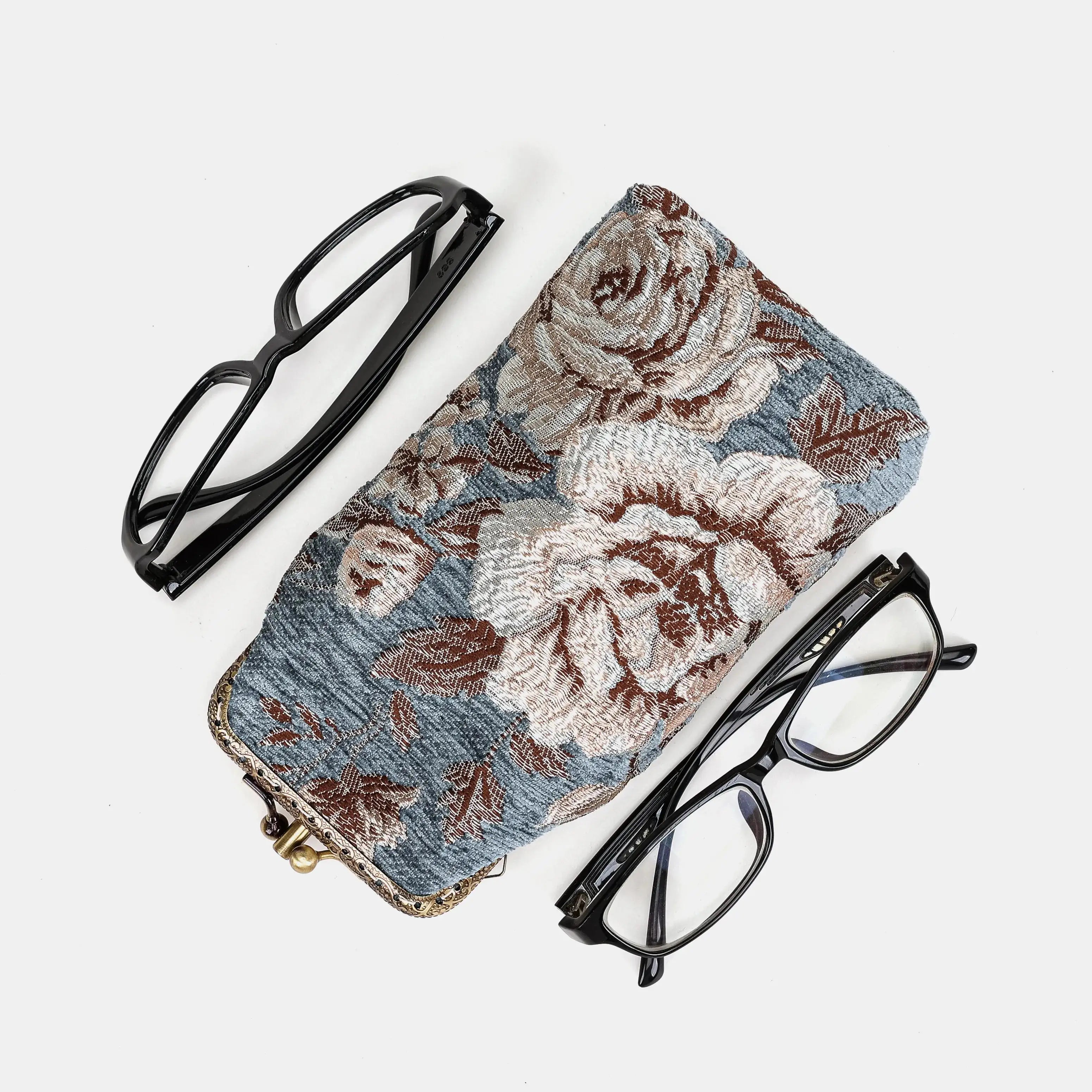 Floral Windy Blue Carpet Eyeglasses Case of America capacity-2