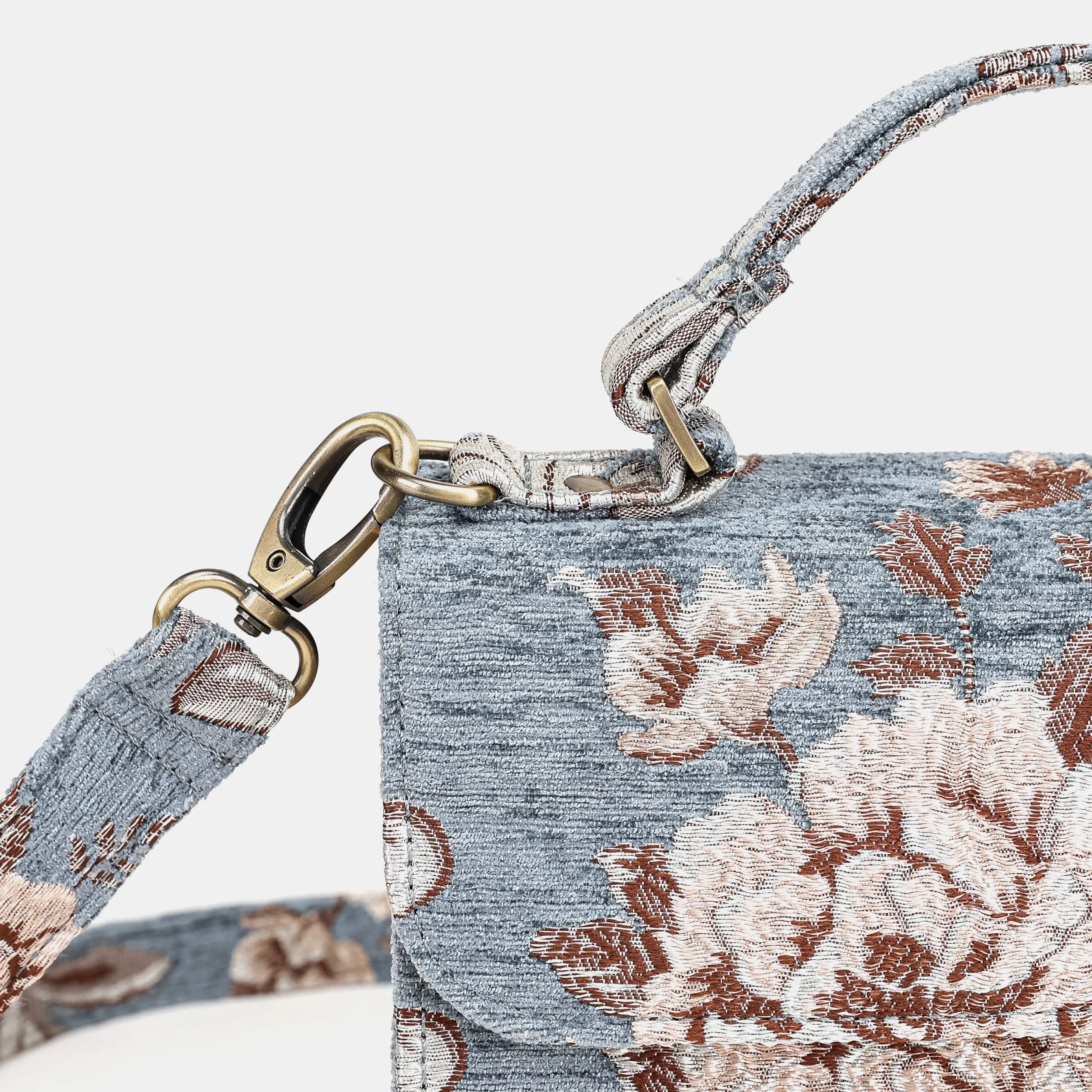Floral Windy Blue Flap Satchel Carpetbag of America clasp