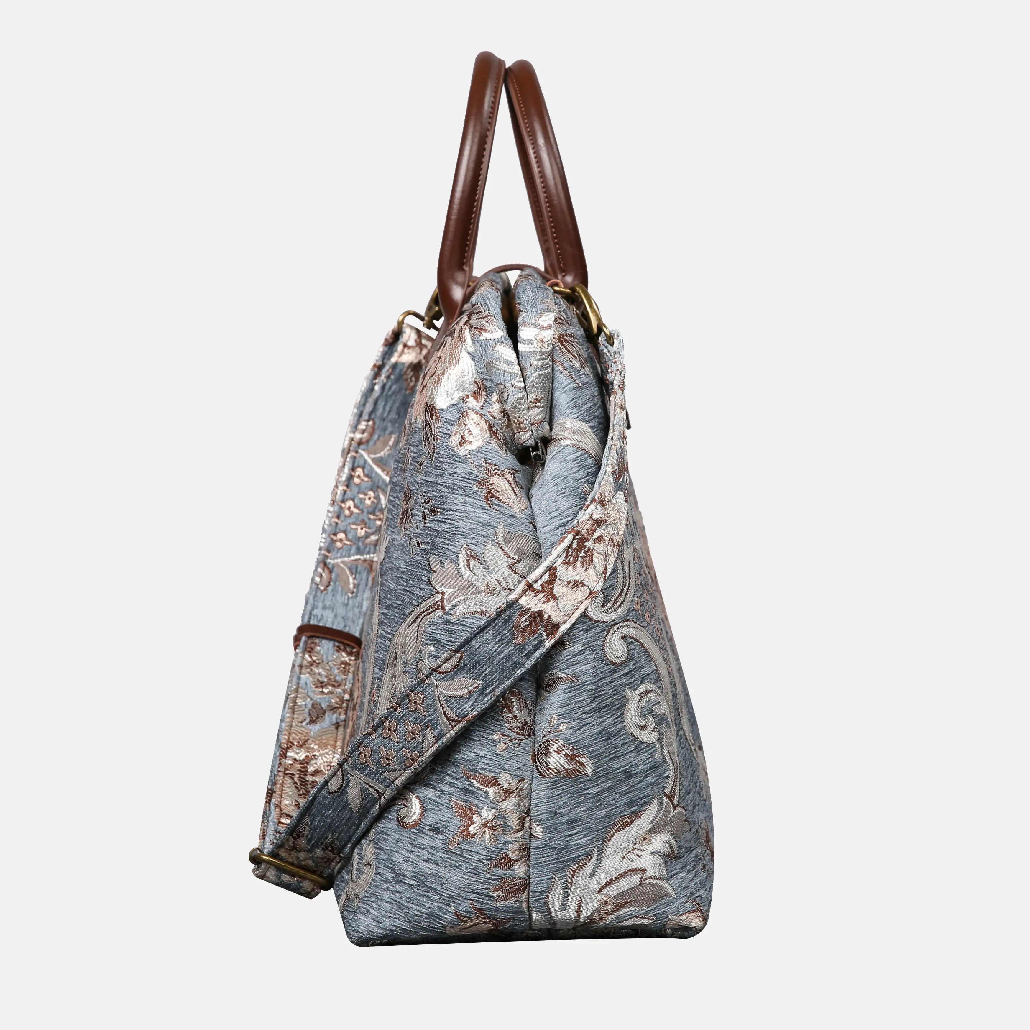 Floral Windy Blue Mary Poppins Weekender carpet bag MCW Handmade side