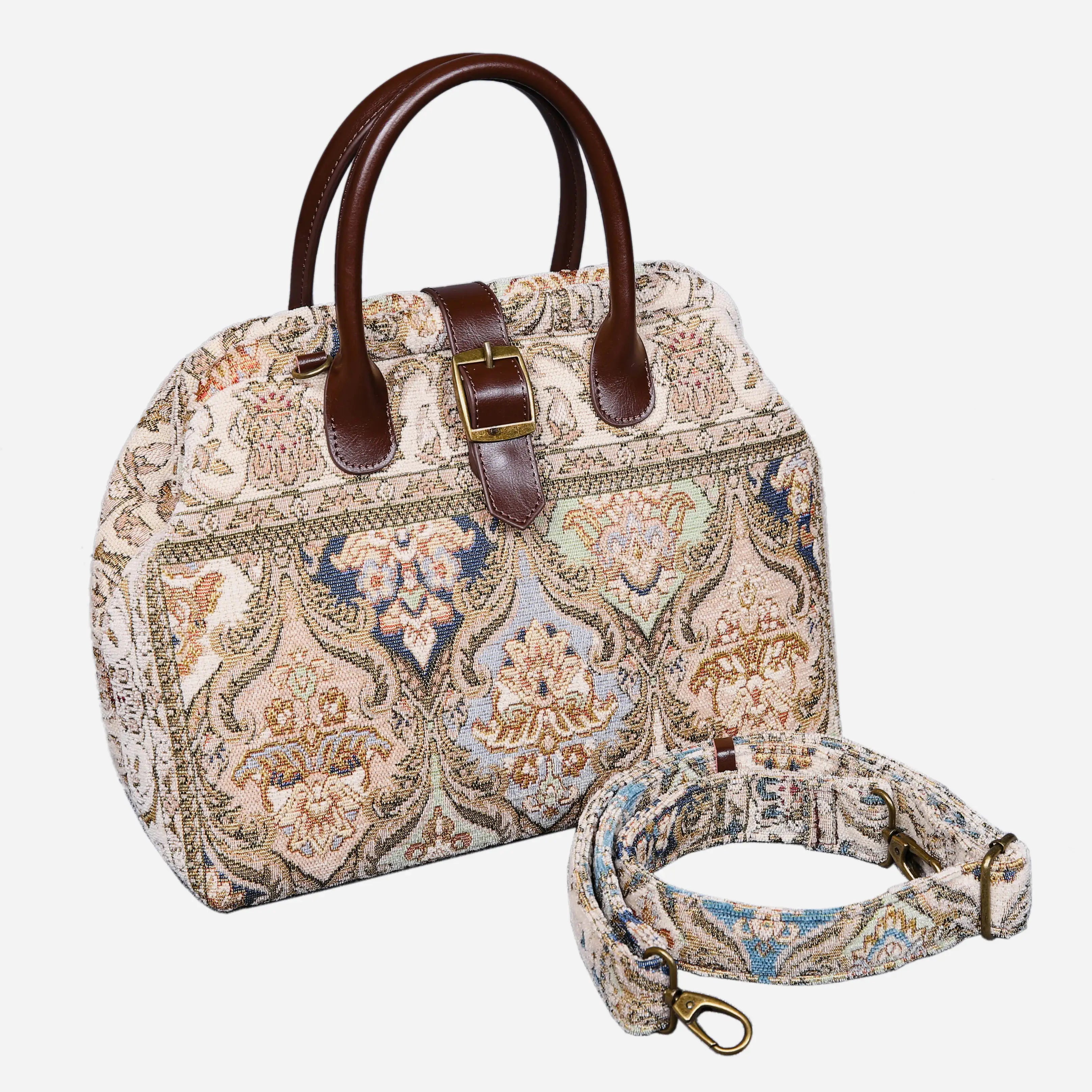 Golden Age Beige Carpet Handbag Purse carpet bag MCW Handmade with shoulder strap