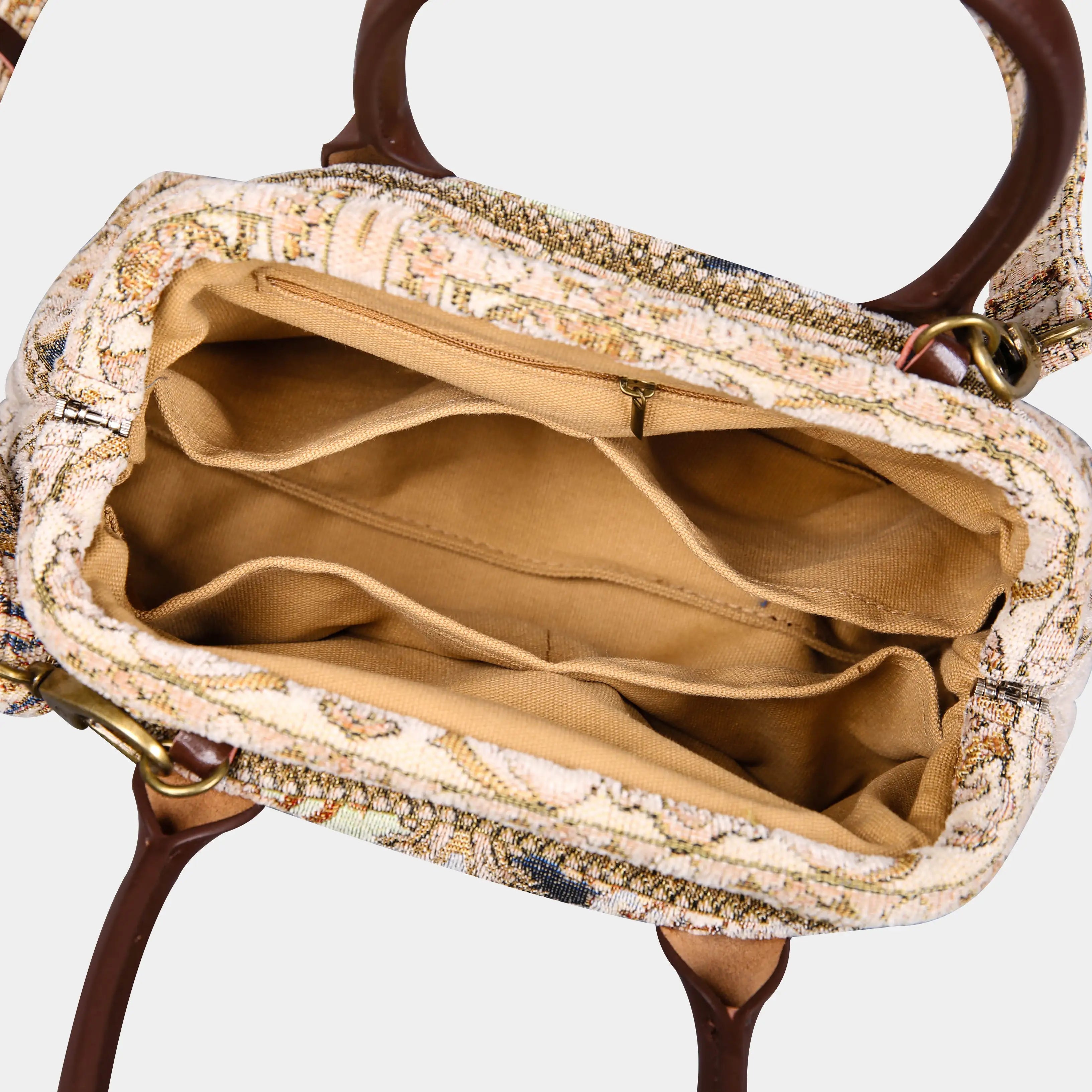 Golden Age Beige Carpet Satchel carpet bag MCW Handmade open