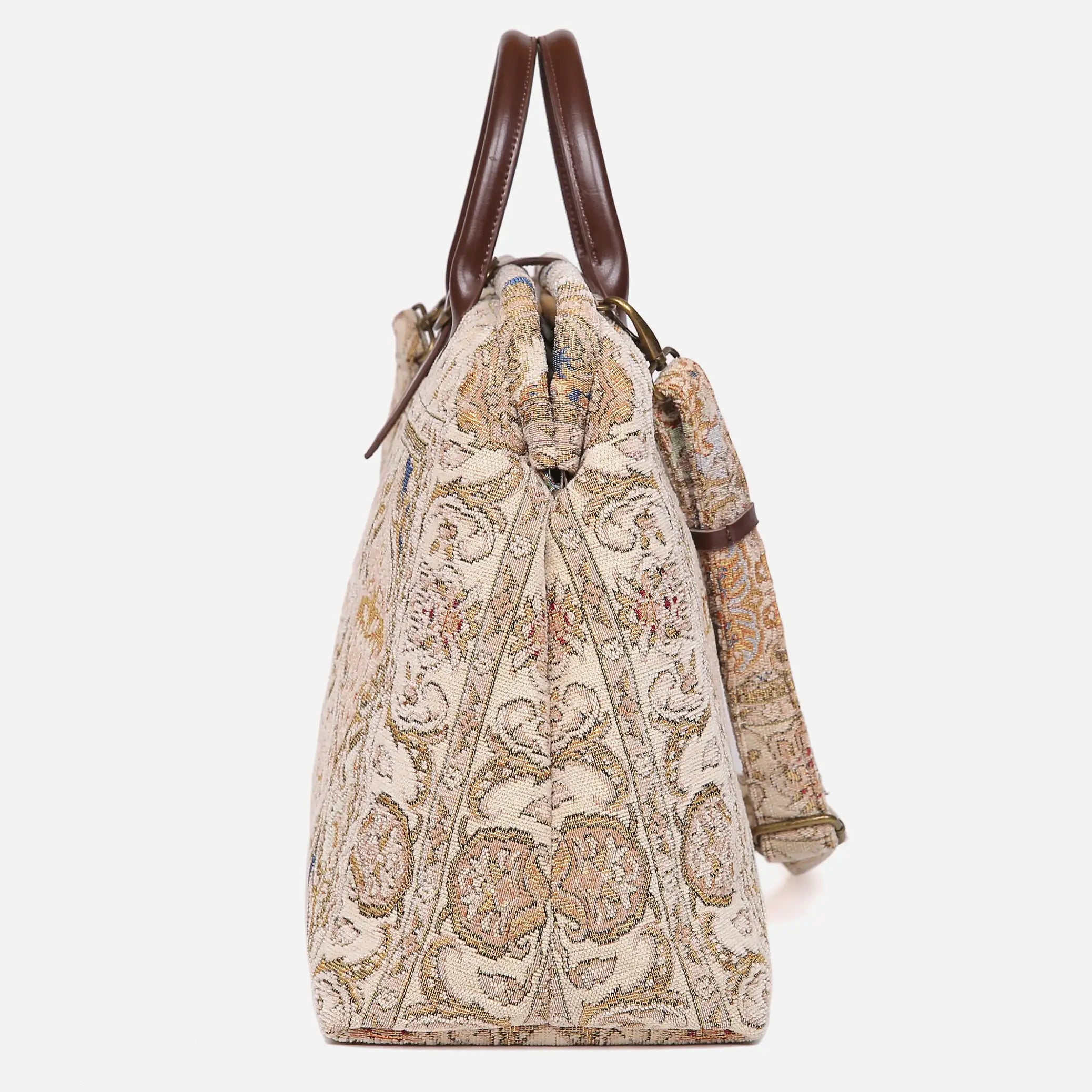 Golden Age Beige Mary Poppins Weekender Carpetbag of America side