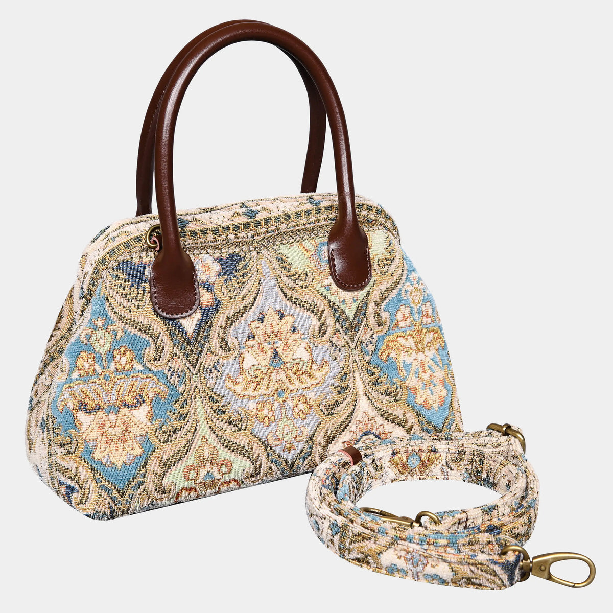 Golden Age Blue Carpet Satchel carpet bag MCW Handmade of America with strap