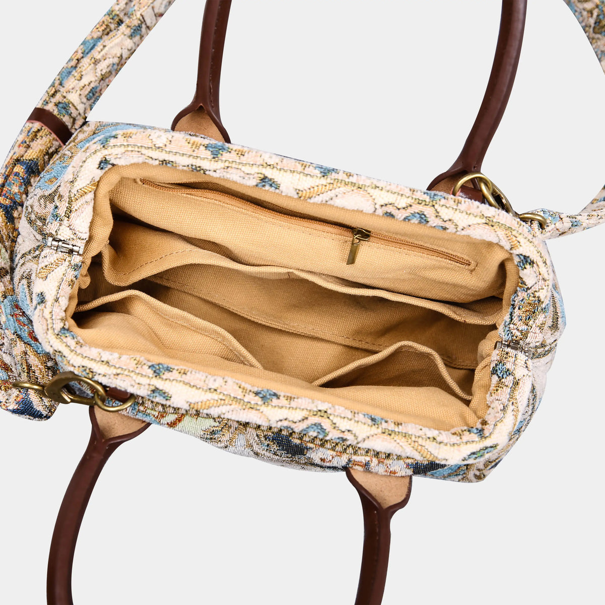 Golden Age Blue Carpet Satchel carpet bag MCW Handmade of America open