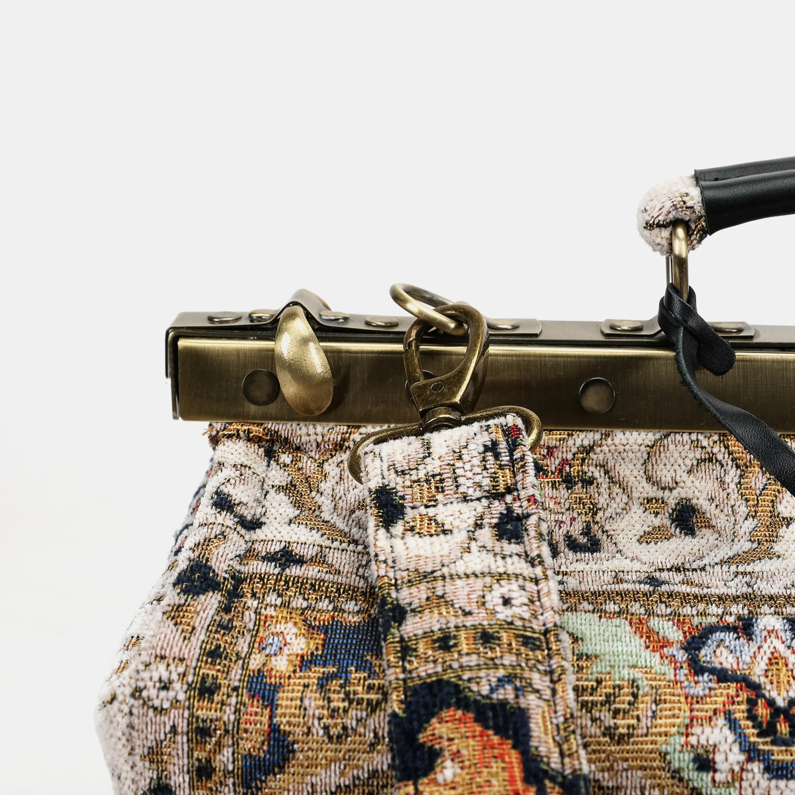 Golden Age Navy Genevieve Carpet Gladstone Bag of America shoulder strap clasp