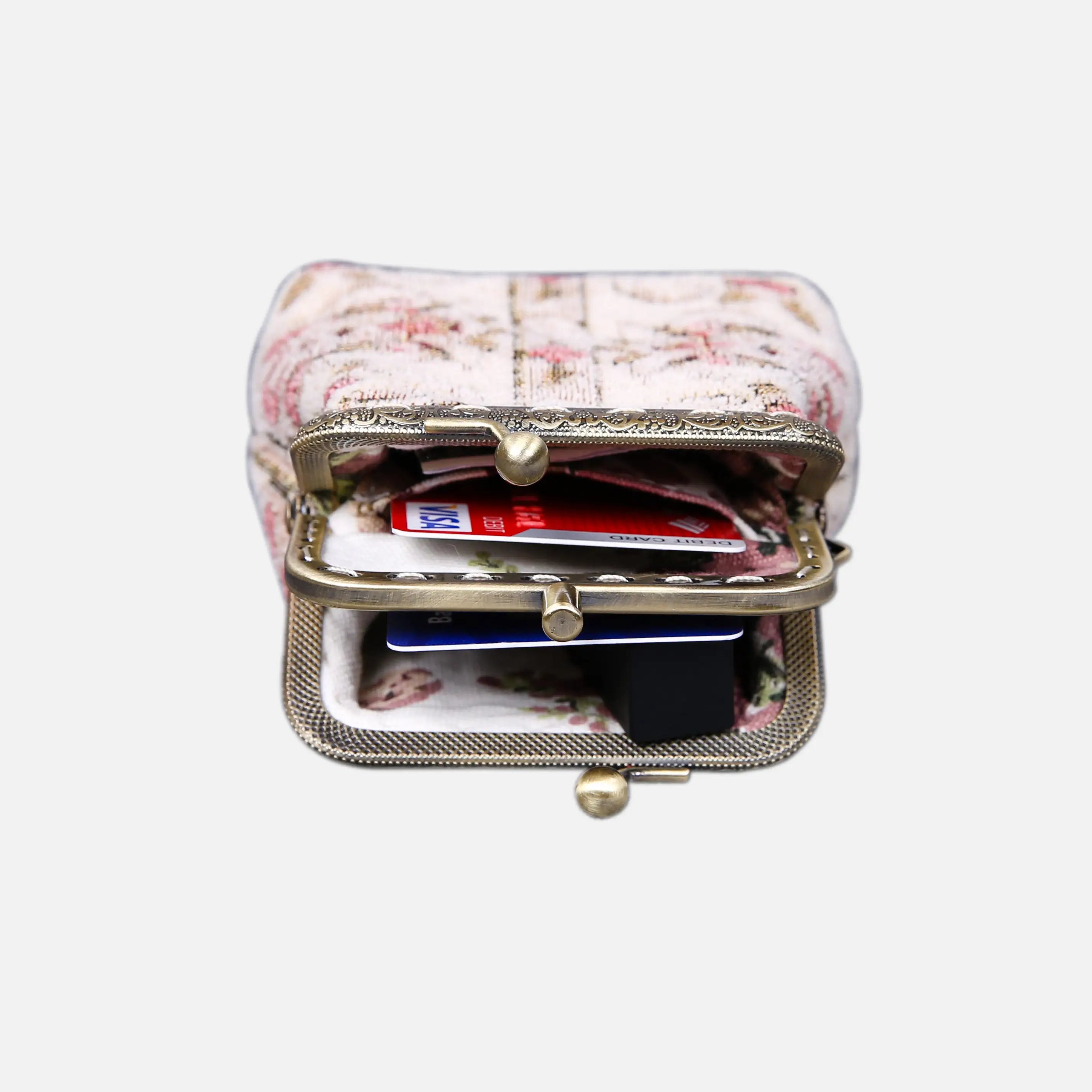 Golden Age Pink Double Kiss Clasp Coin Purse of America in use-6