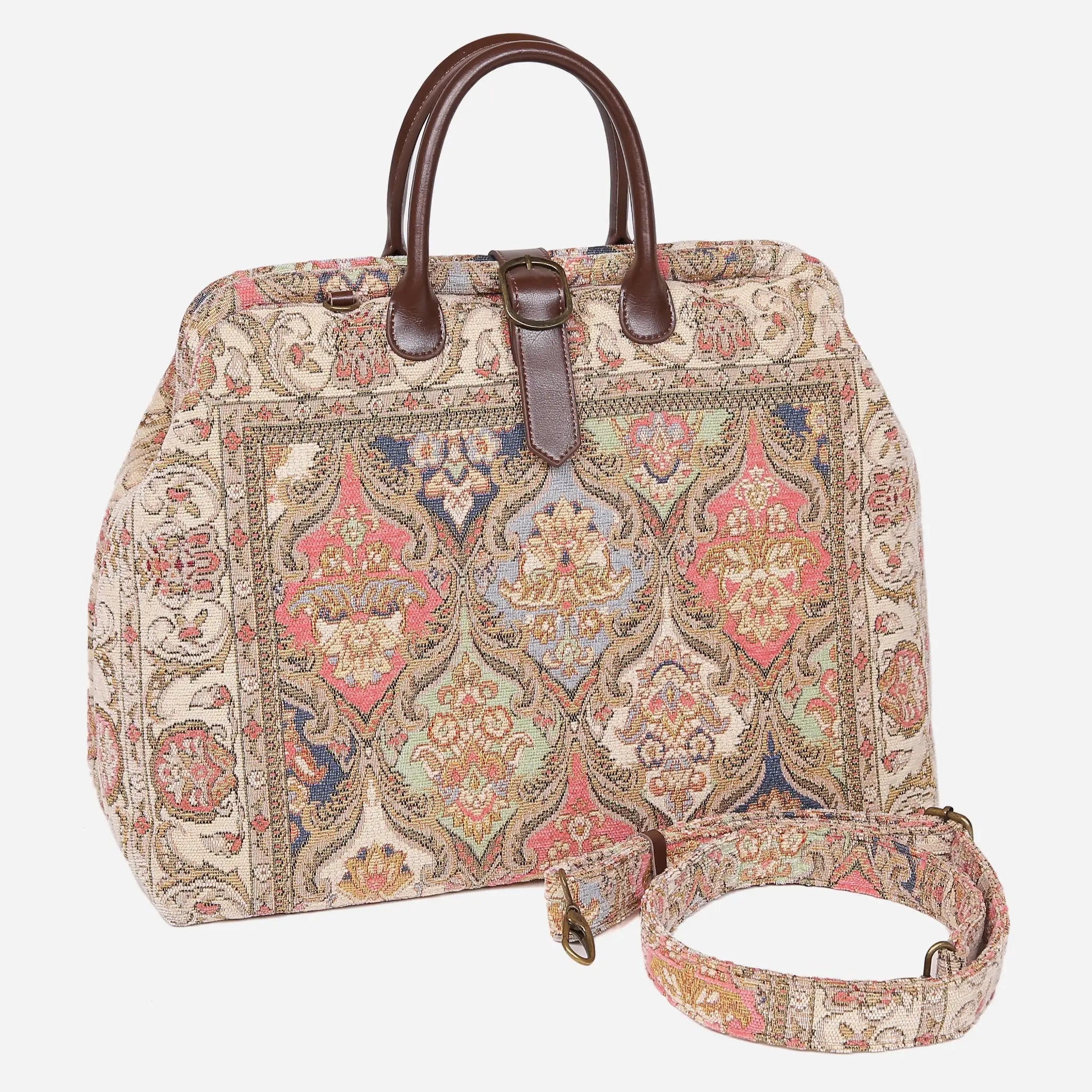 Golden Age Pink Mary Poppins Weekender Carpetbag with shoulder strap