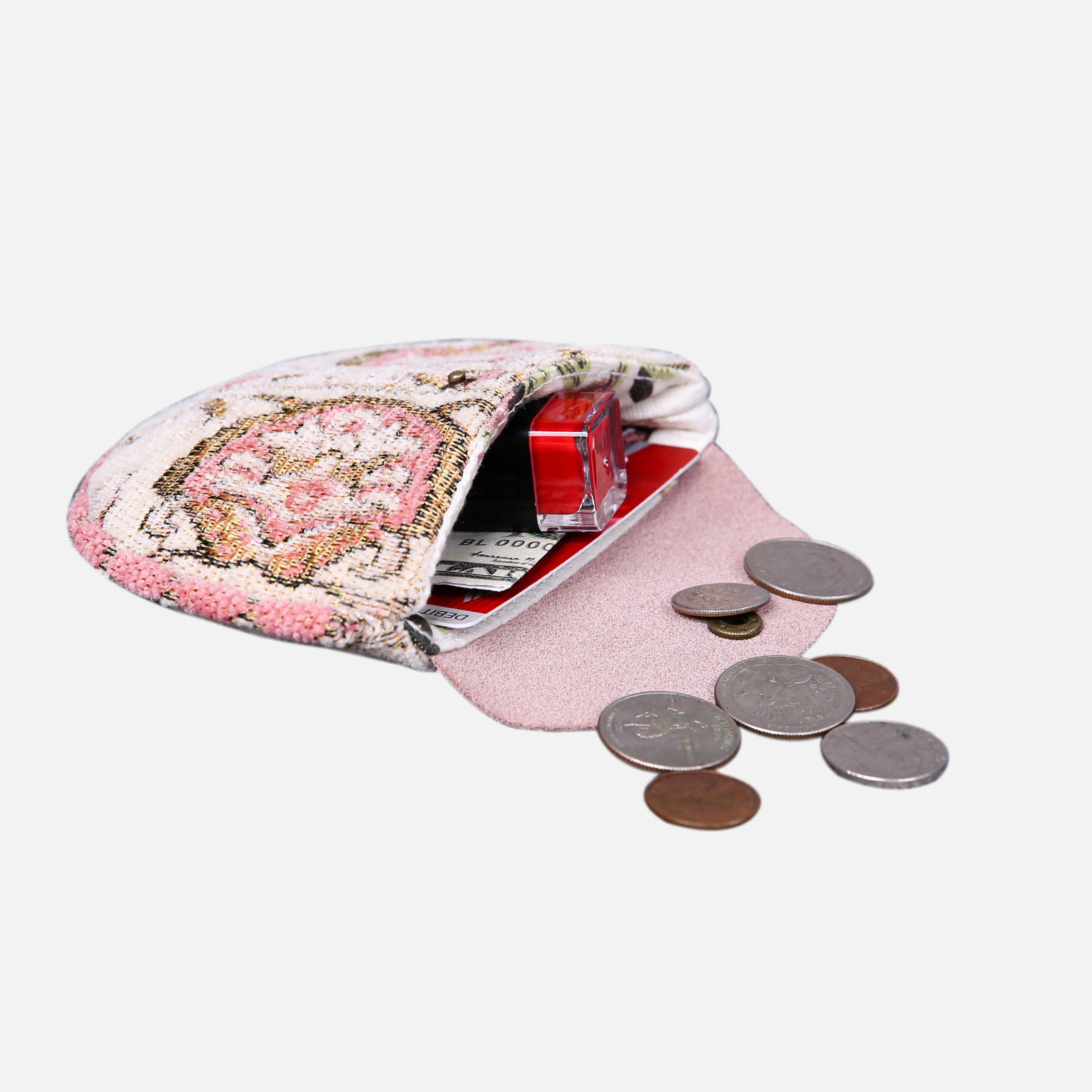 Golden Age Pink Flap Coin Purse MCW Handmade in use