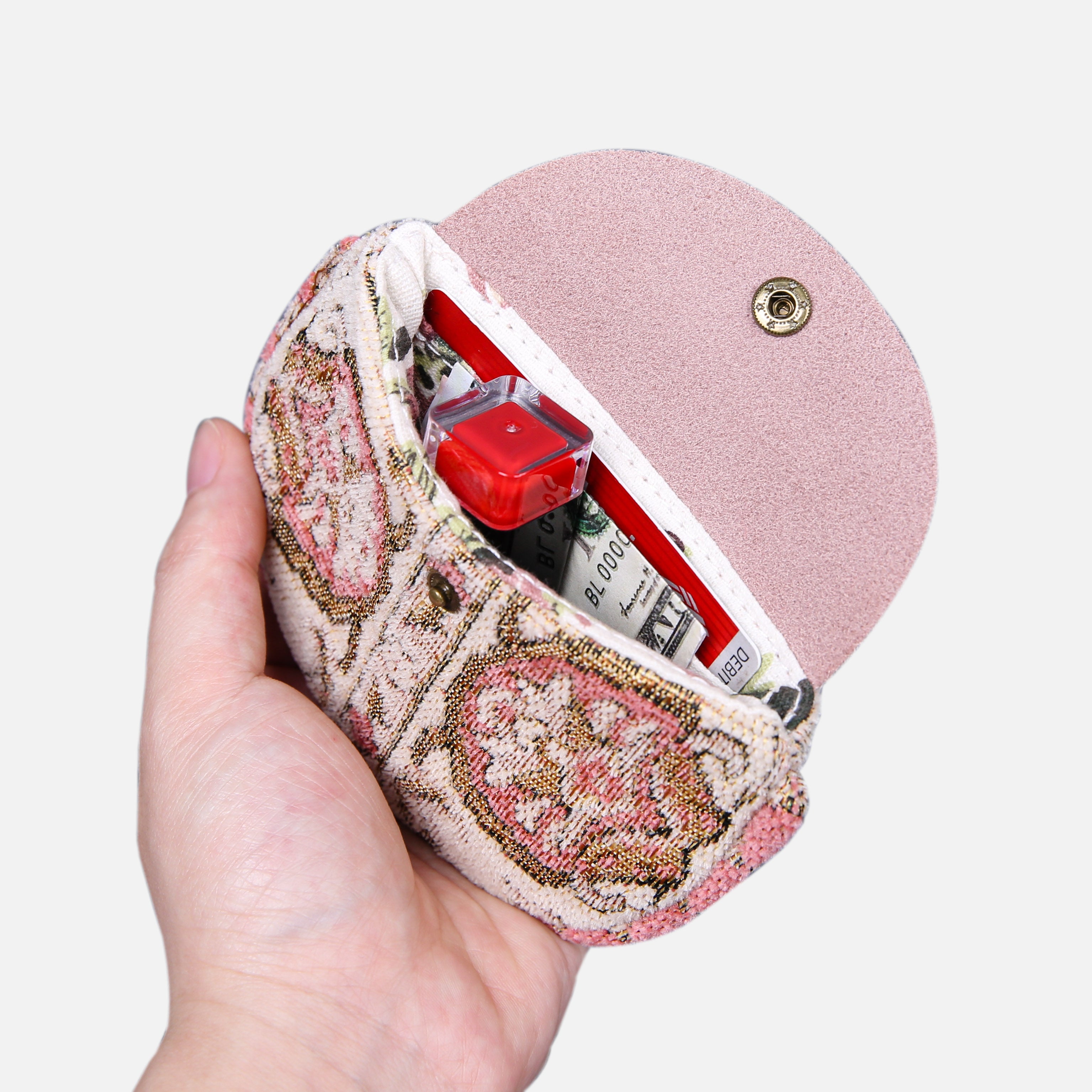 Golden Age Pink Flap Coin Purse MCW Handmade-1