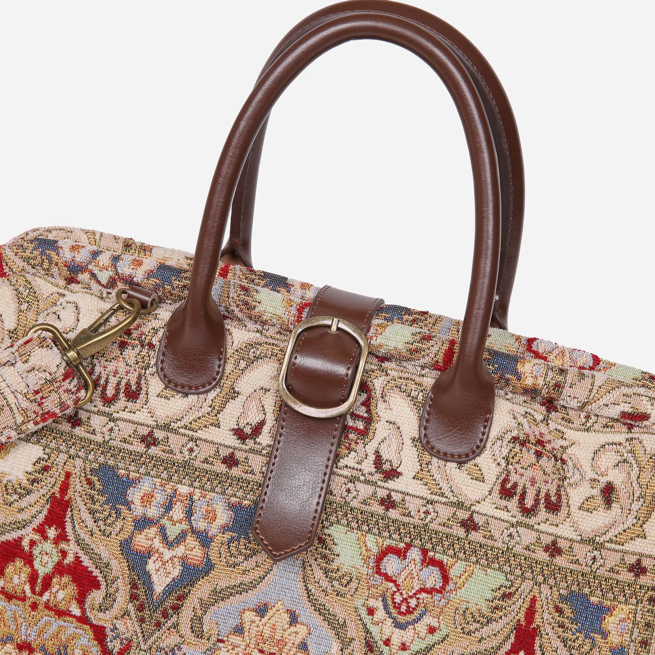 Golden Age Red Mary Poppins Weekender carpet bag MCW Handmade-buckle