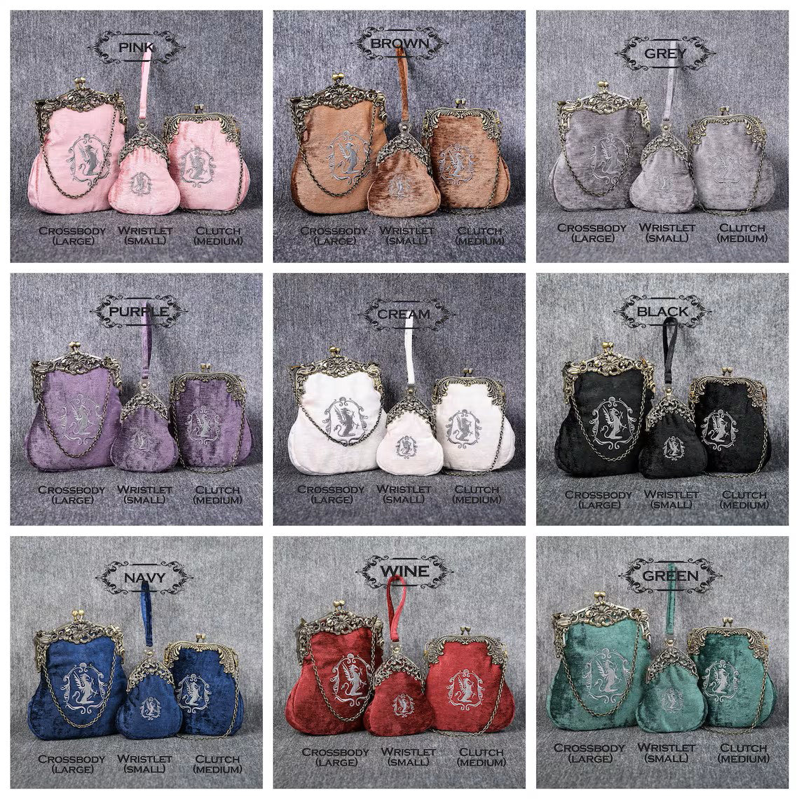Griffin Chatelaine Purses carpet bag of America different colors
