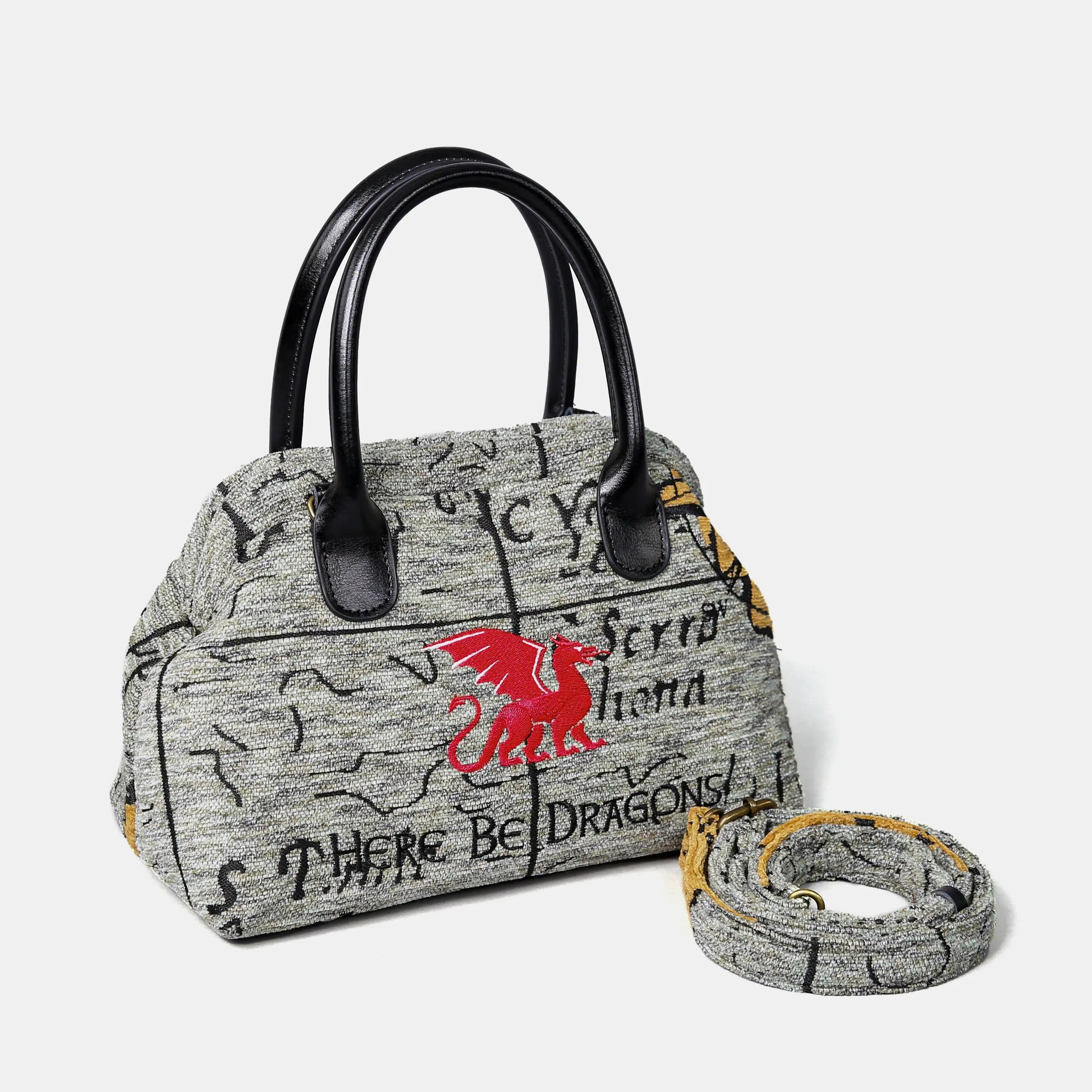 Here Be Dragons Carpet Satchel carpet bag MCW Handmade of America with strap