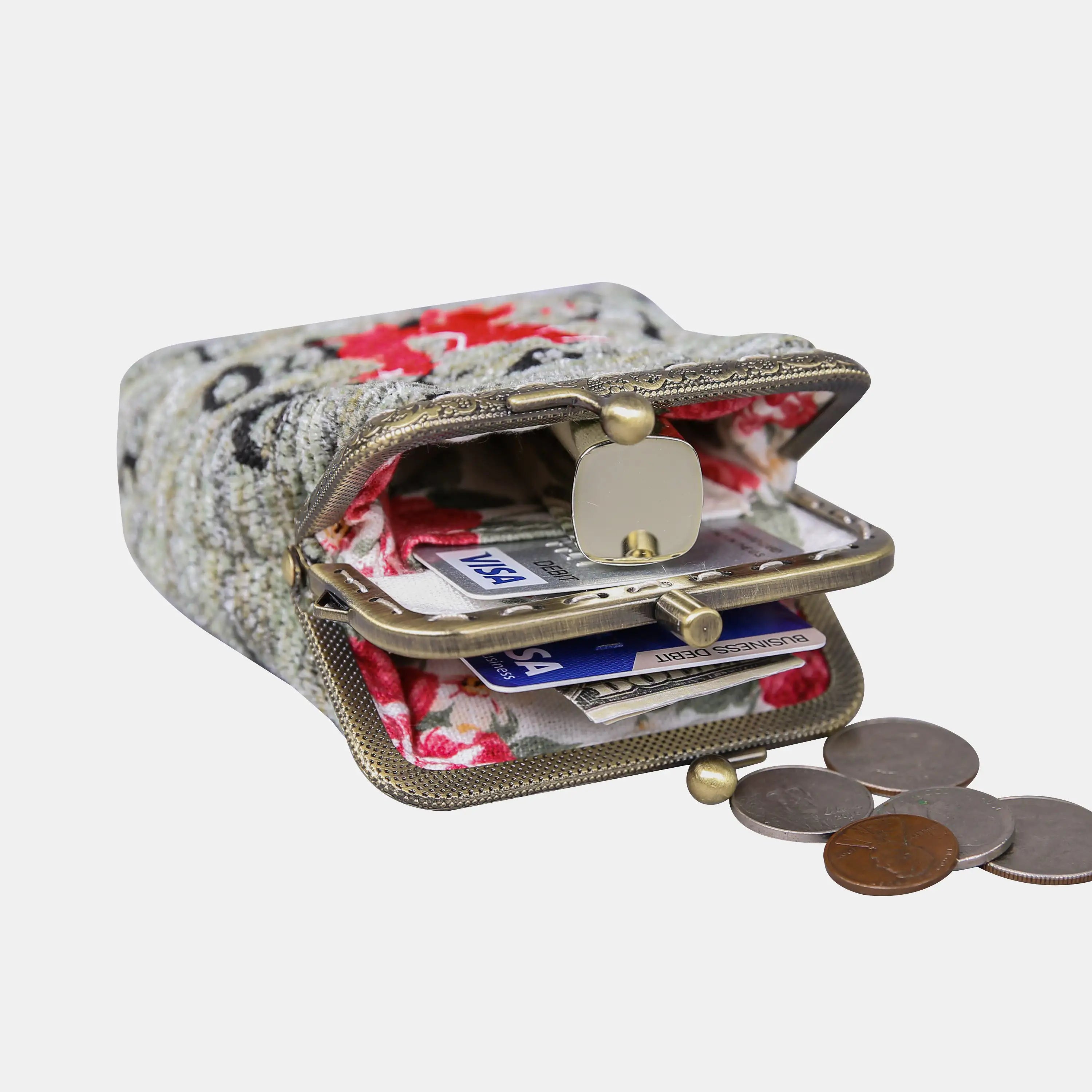Here Be Dragons Double Kiss Clasp Coin Purse of America in use-3