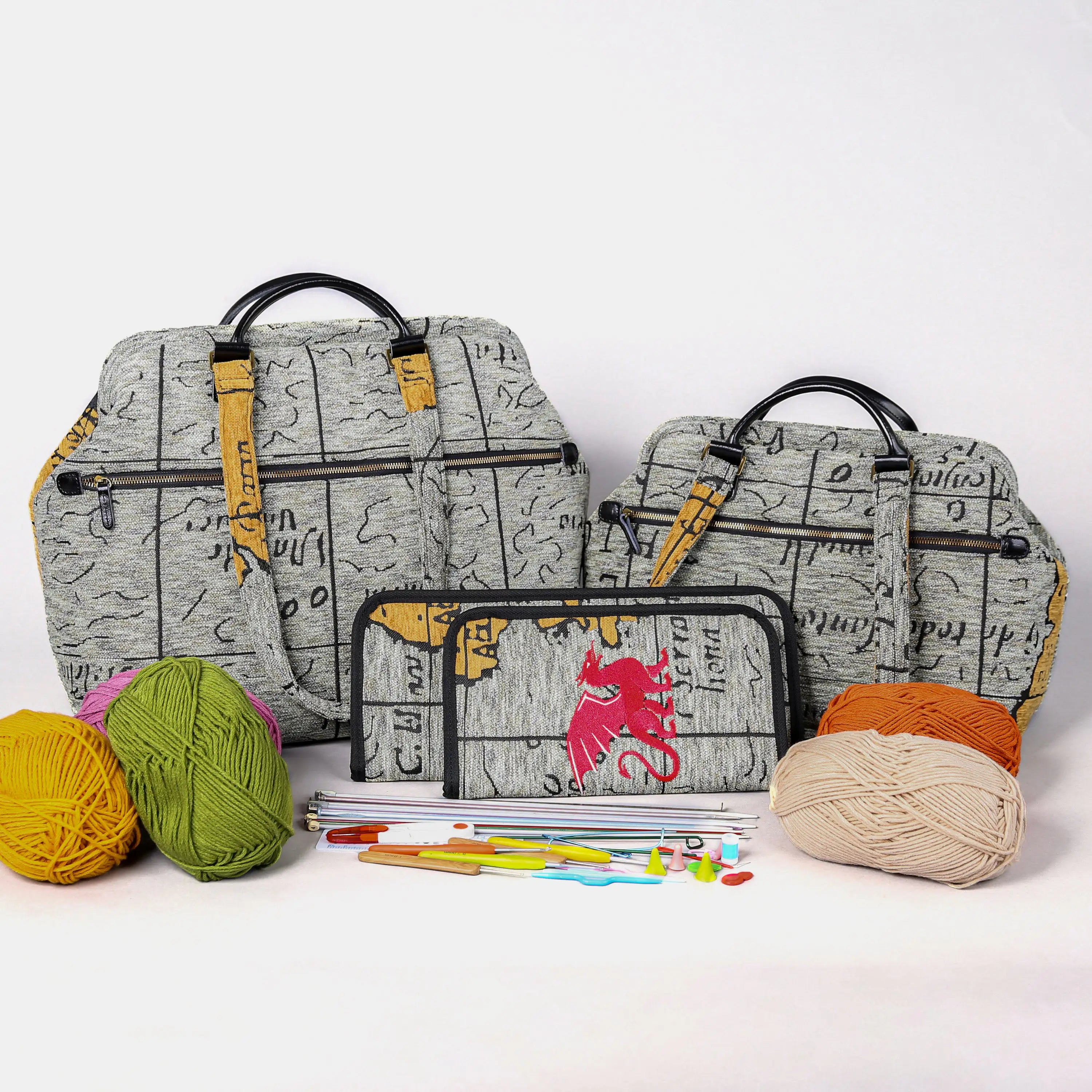 Here Be Dragons Knitting Project Bag of America-set