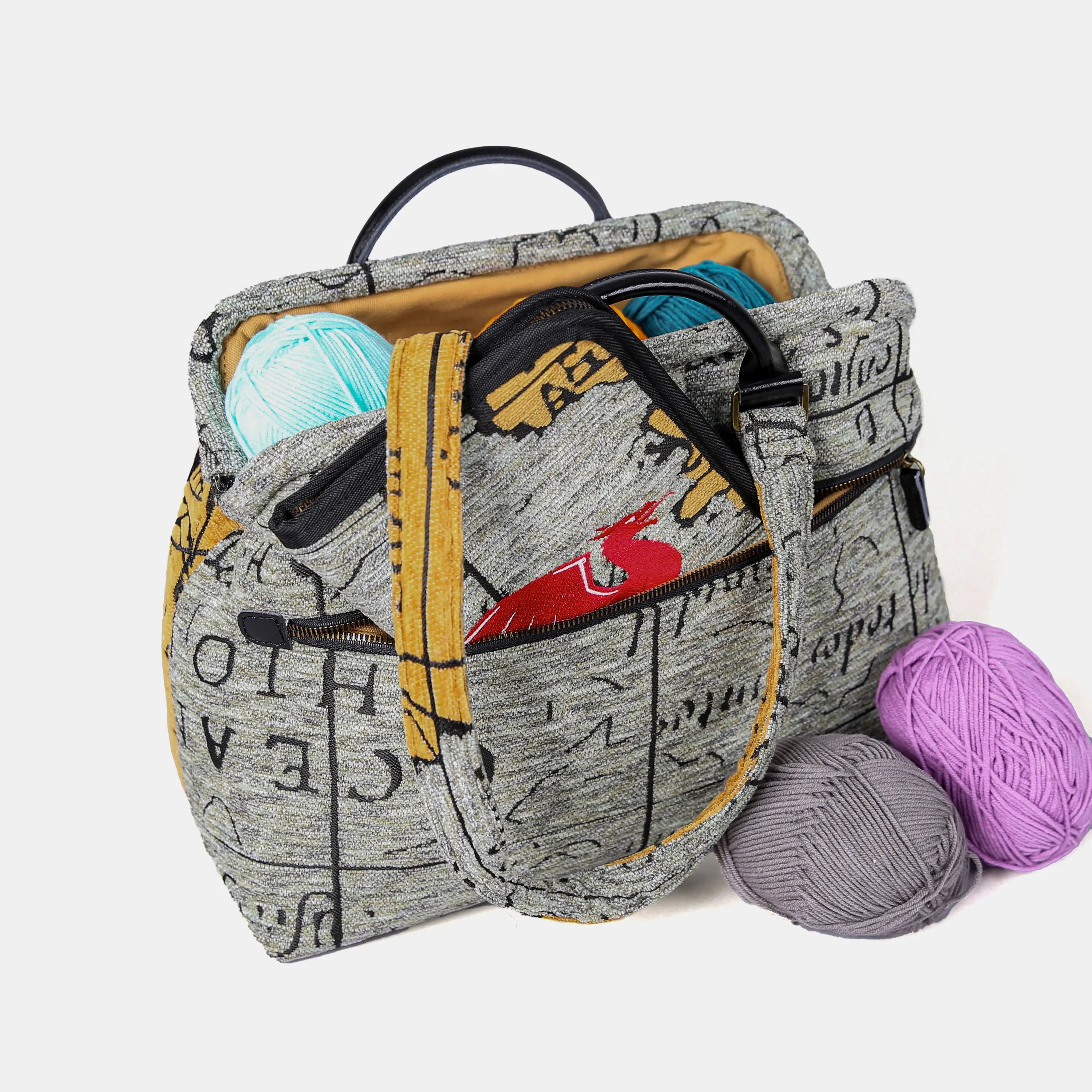 Here Be Dragons Knitting Project Bag of America-with needle case