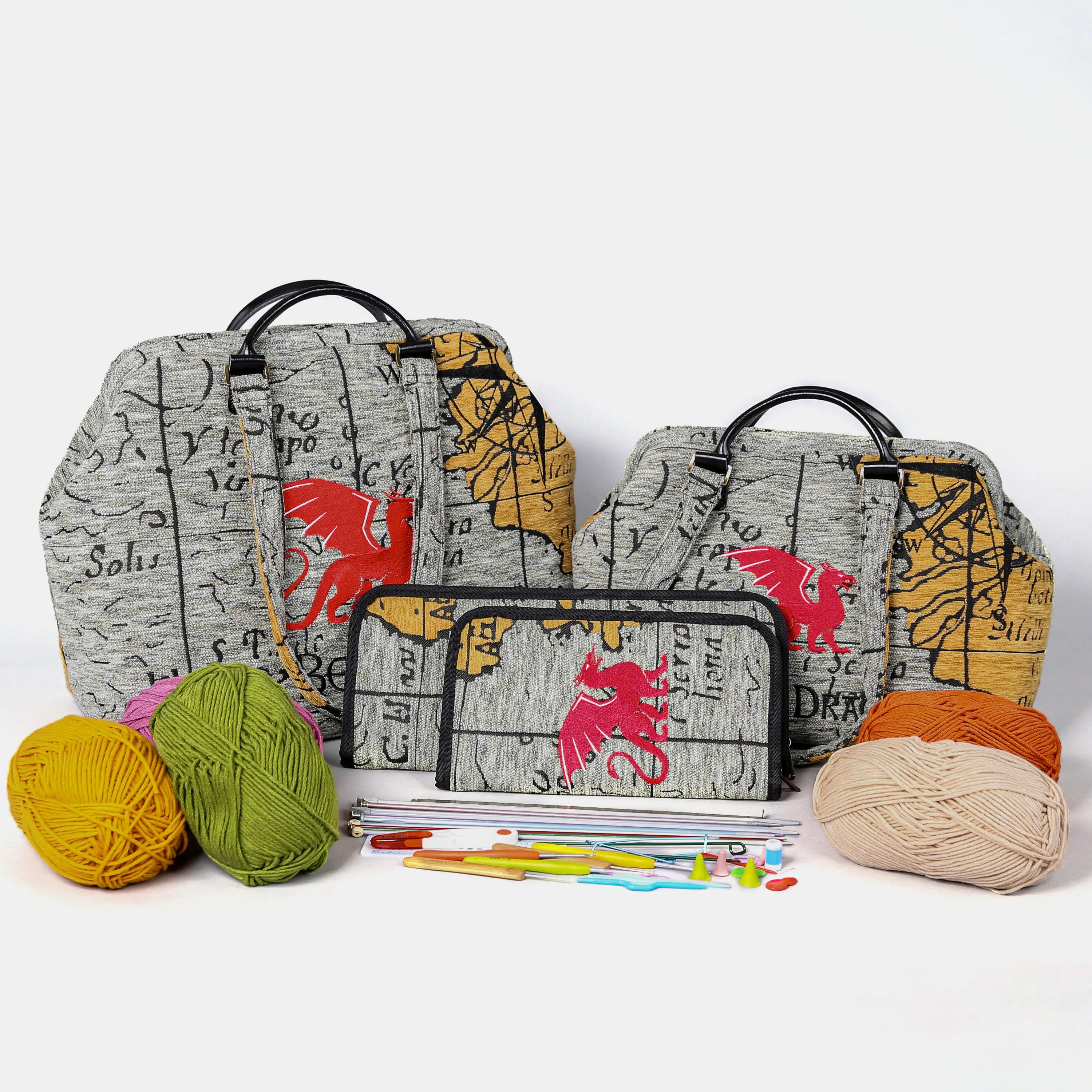 Here Be Dragons Knitting Project Bag of America-set