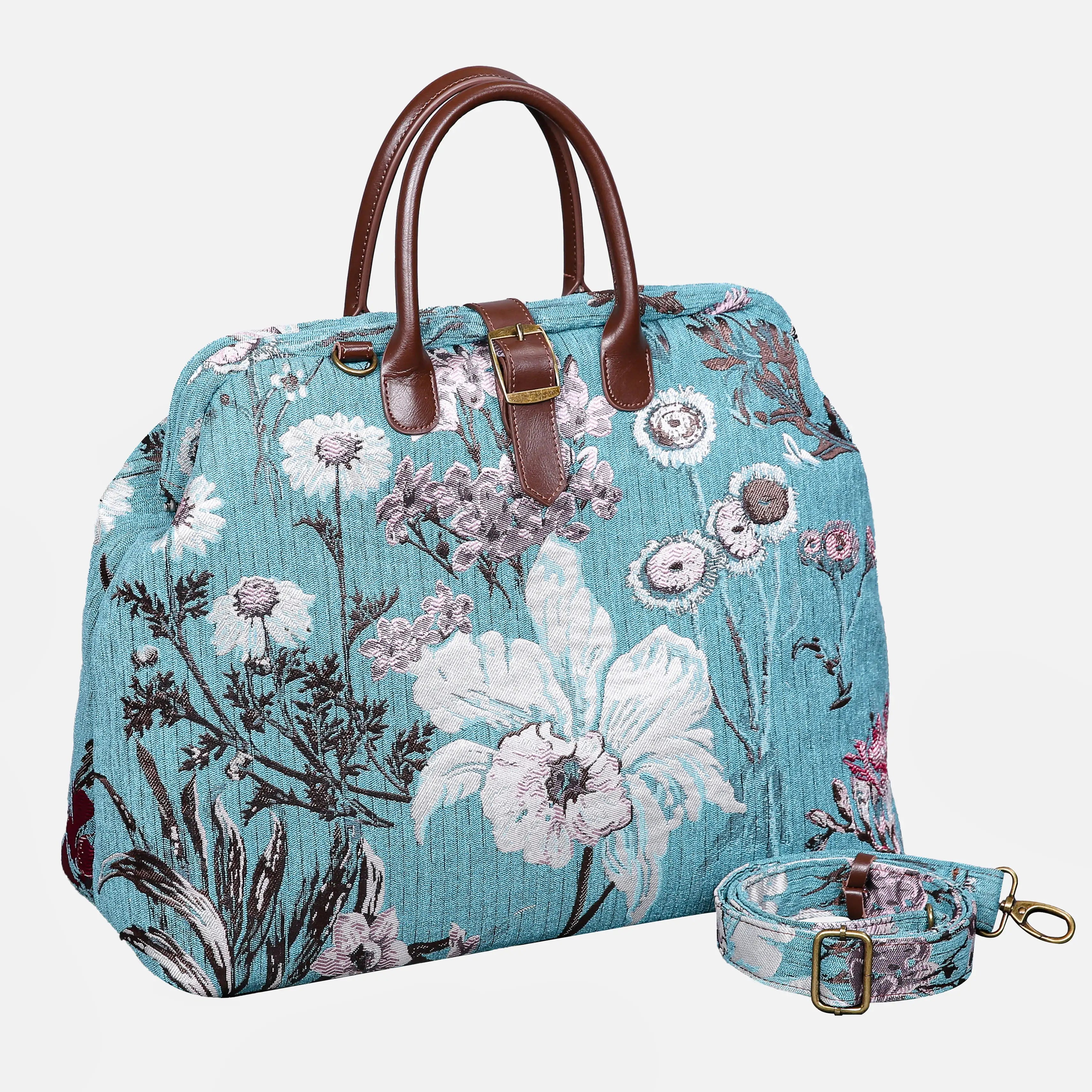 Jasmine Teal Mary Poppins Weekender Carpetbag of America with shoulder strap