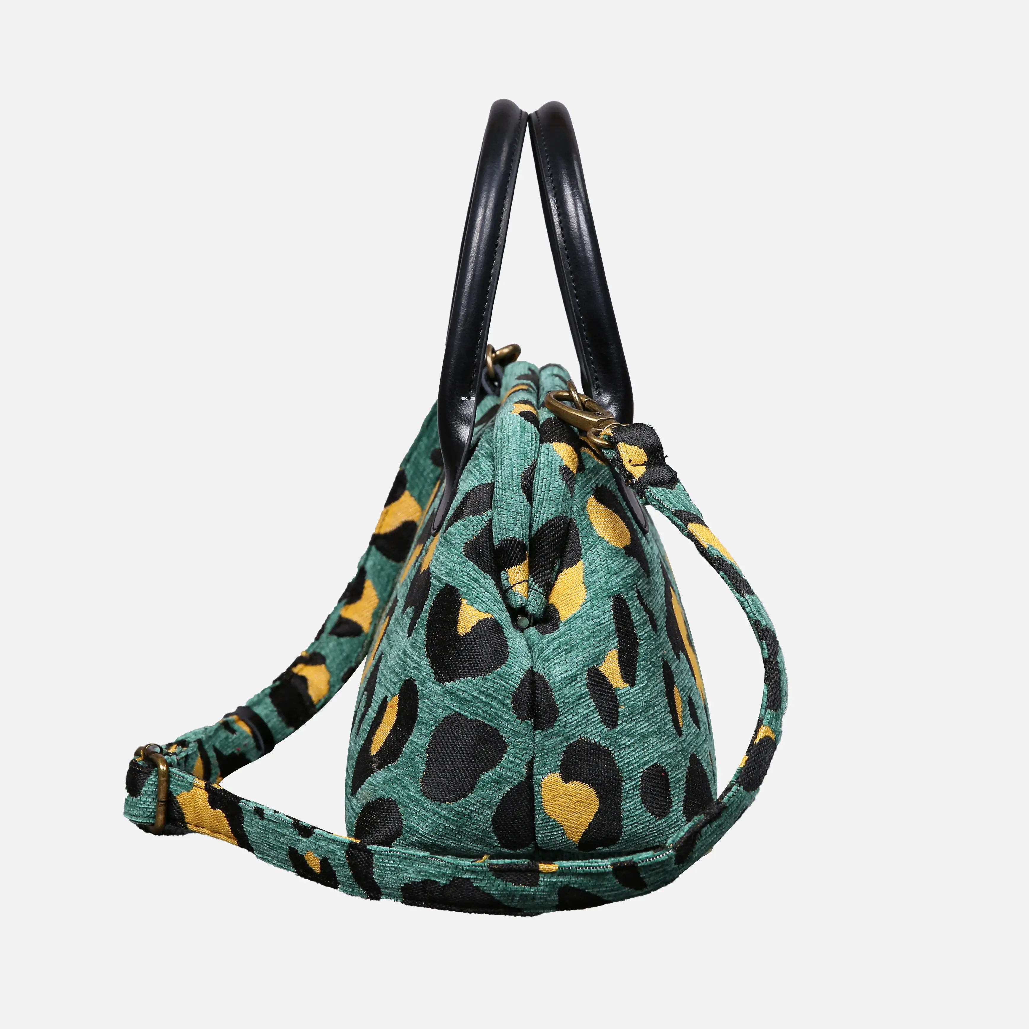 Leopard Green Carpet Satchel carpet bag MCW Handmade of America side