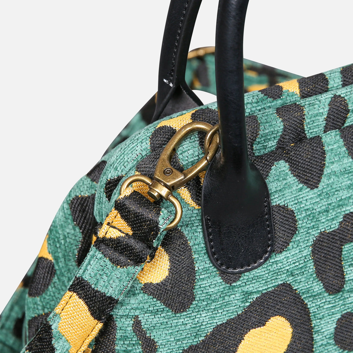 Leopard Green Carpet Satchel carpet bag MCW Handmade of America buckle