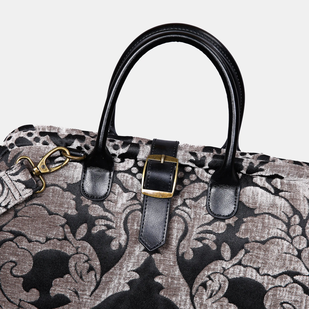 Luxury Damask Ivory Mary Poppins Weekender Carpetbag of America buckle